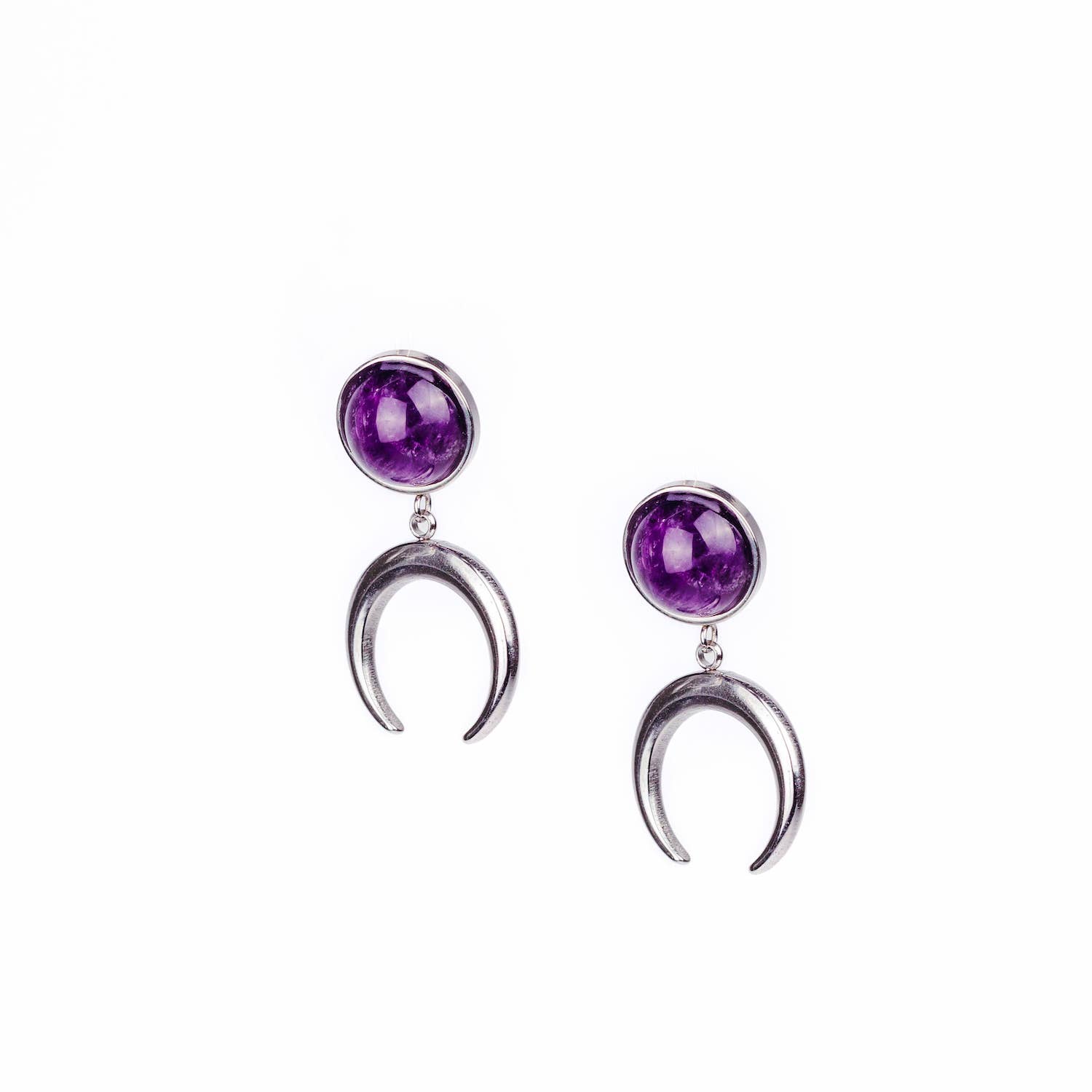 Solistial Women's Silver / Pink / Purple Anuk Amethyst Moon Earrings Silver