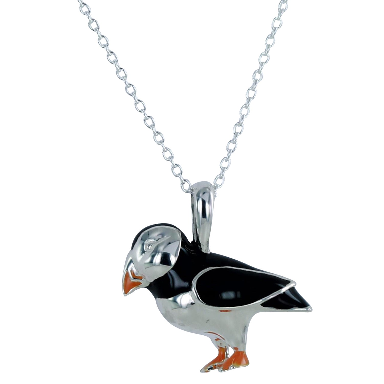 Women’s Silver / Black / Yellow Sterling Silver And Enamel Puffin Necklace Reeves & Reeves