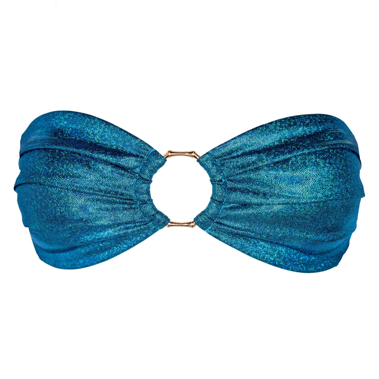 Women's Blue Frida Bandeau Bikini Top - Glitter Aquamarine | Medium | Enez Swim