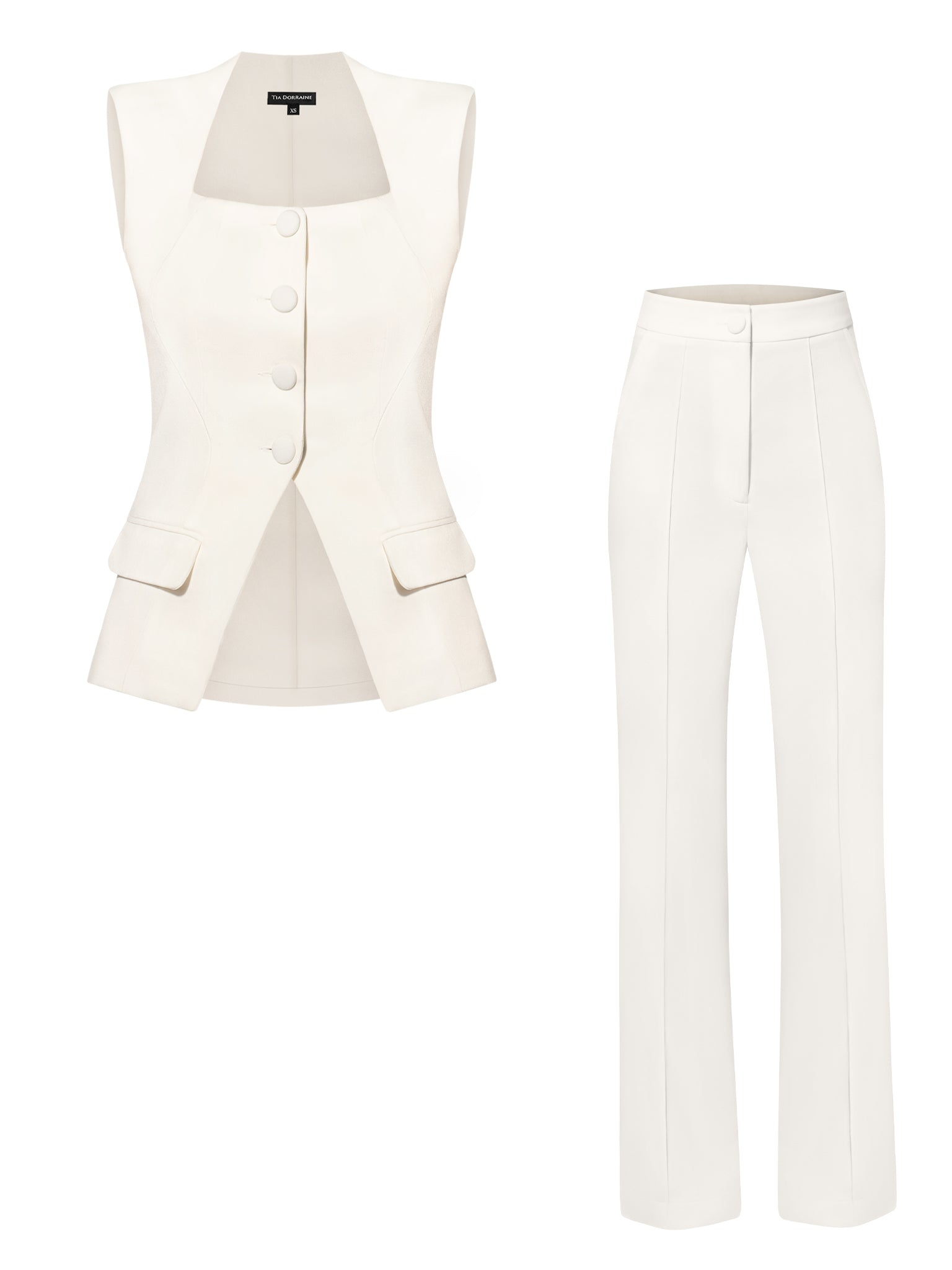 Tia Dorraine White Classic Chic Vest & Trousers Set In White