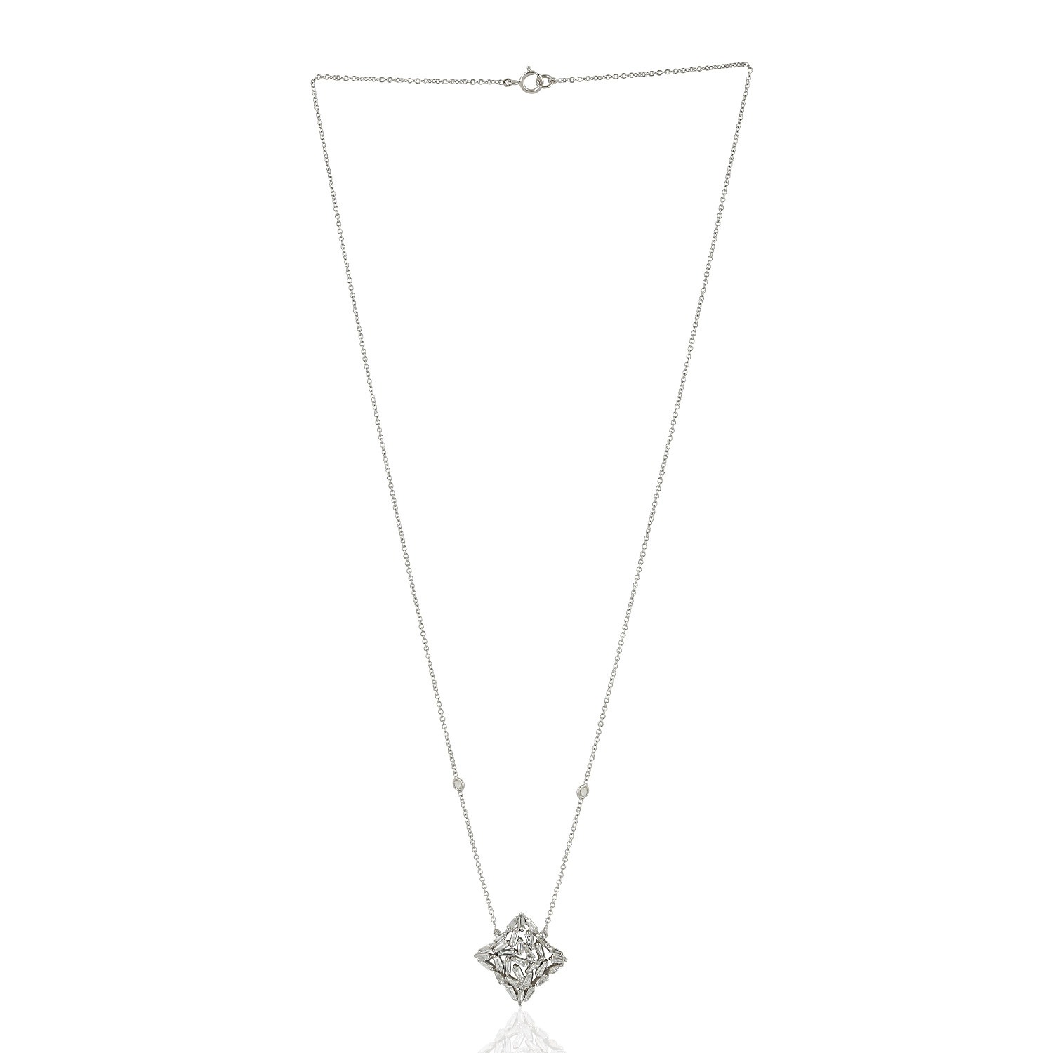 Artisan Women's White / Gold Baguette-cut Diamond Choker Necklace In 18k White Gold In Multi