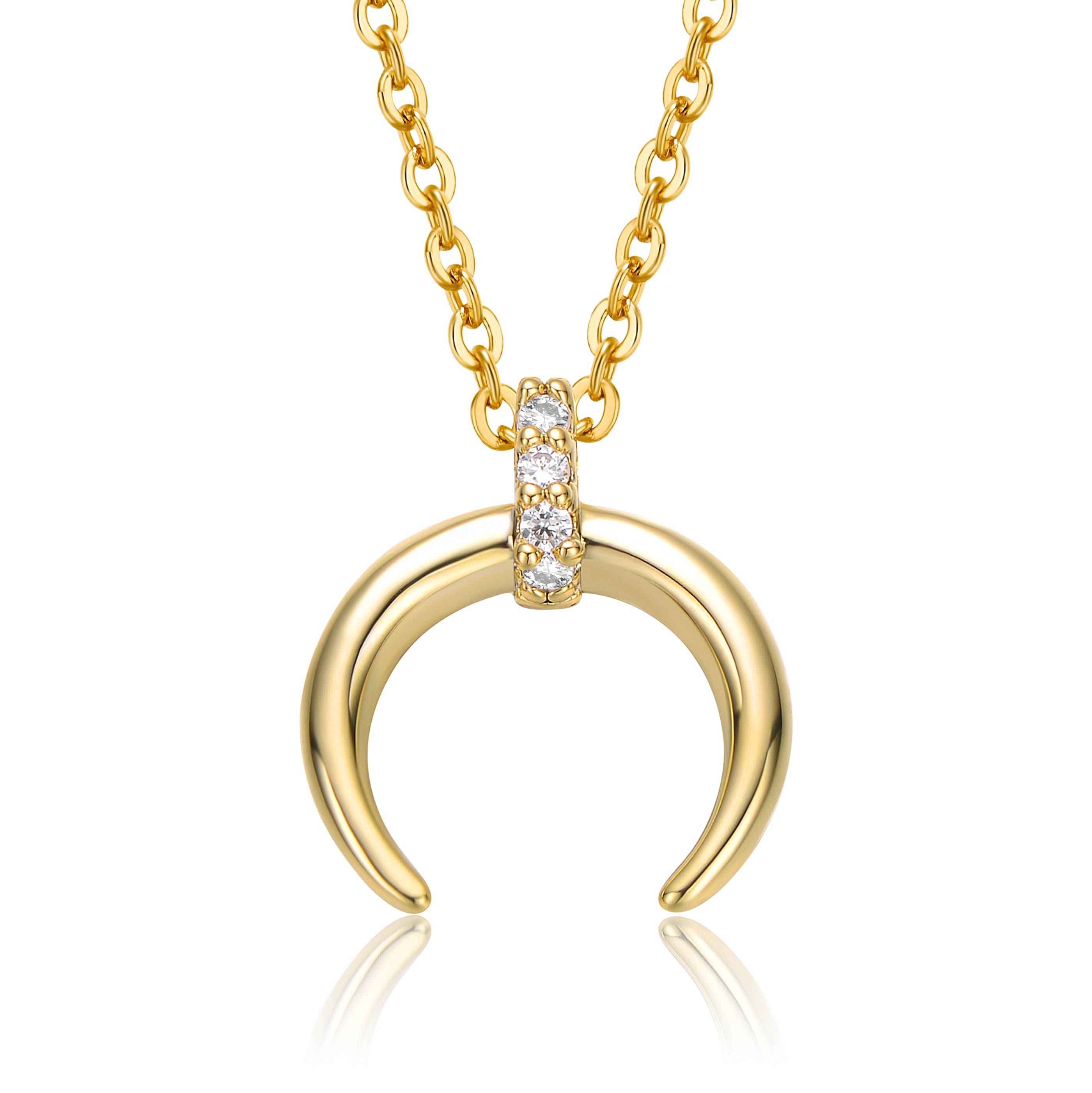 Women’s Gold / White Rachel Glauber Yellow Gold Plated With Cubic Zirconia Crescent Horn Pendant Necklace Genevive Jewelry