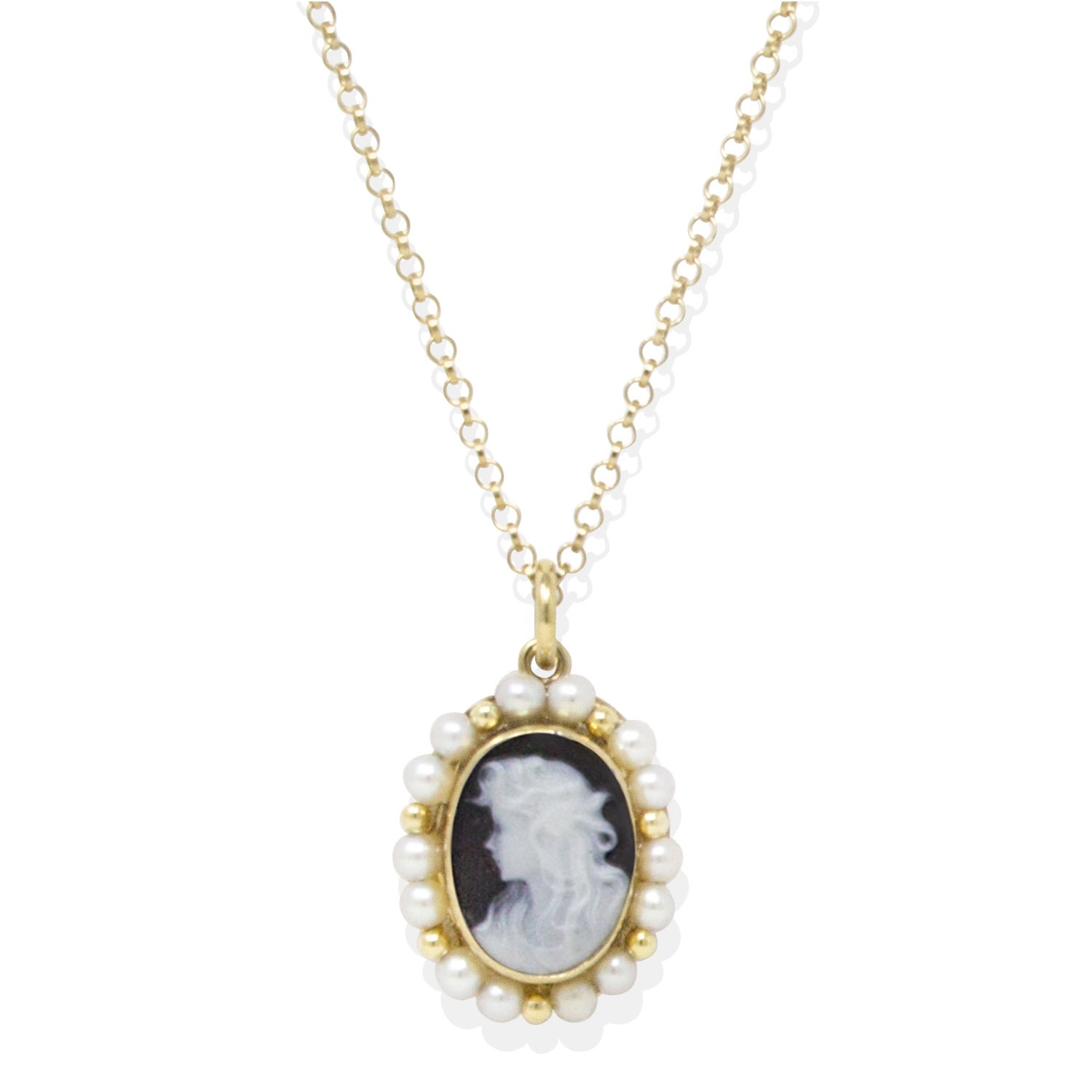 Women’s Little Lovelies Gold-Plated Black Cameo Pearly Necklace Vintouch Italy