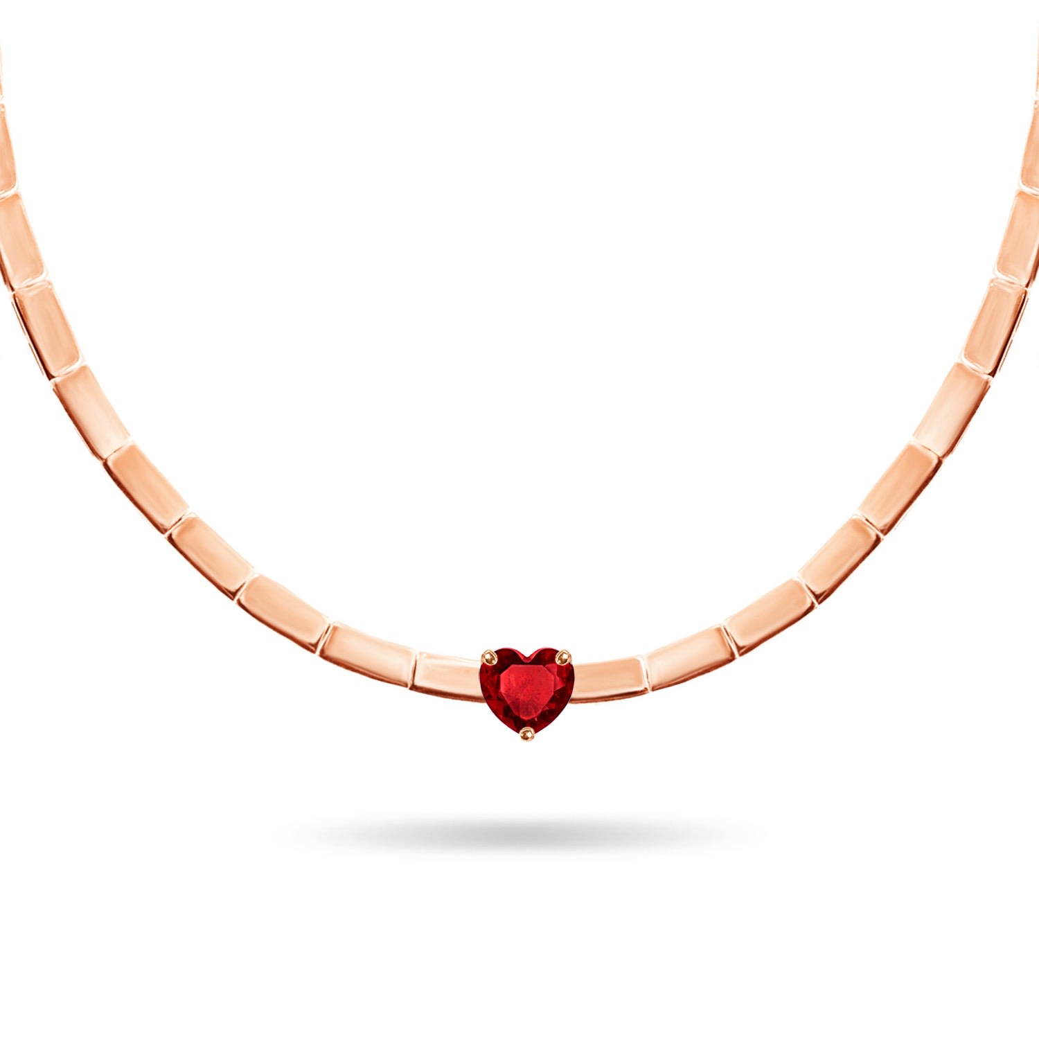 Women’s Necklace Chiara Heart Cut 18K Rose Gold And Precious Stones Ruby Aquae Jewels