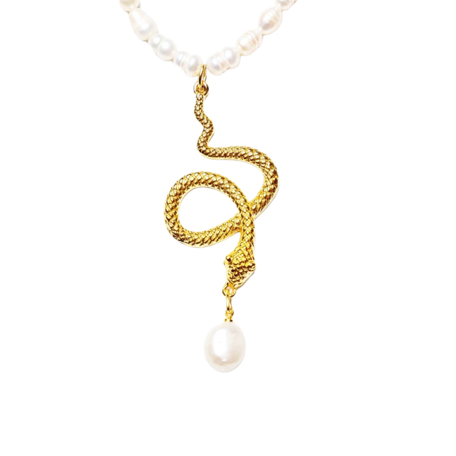 Women’s Gold / White Desert Storm Serpent Snake Gold Pearl Necklace Eunoia Jewels