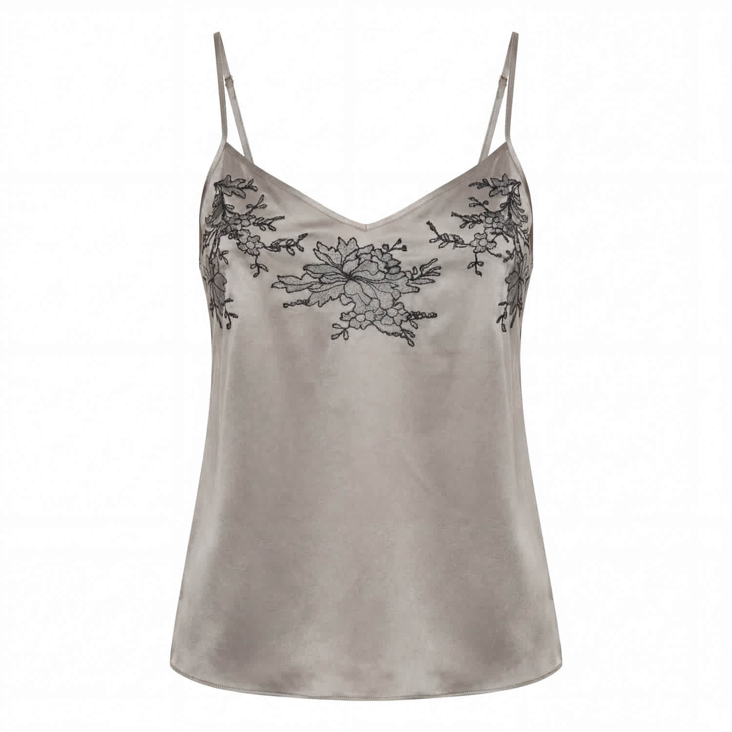 Celeste Silk Сamisole In Grey With Anthracite Leavers Lace