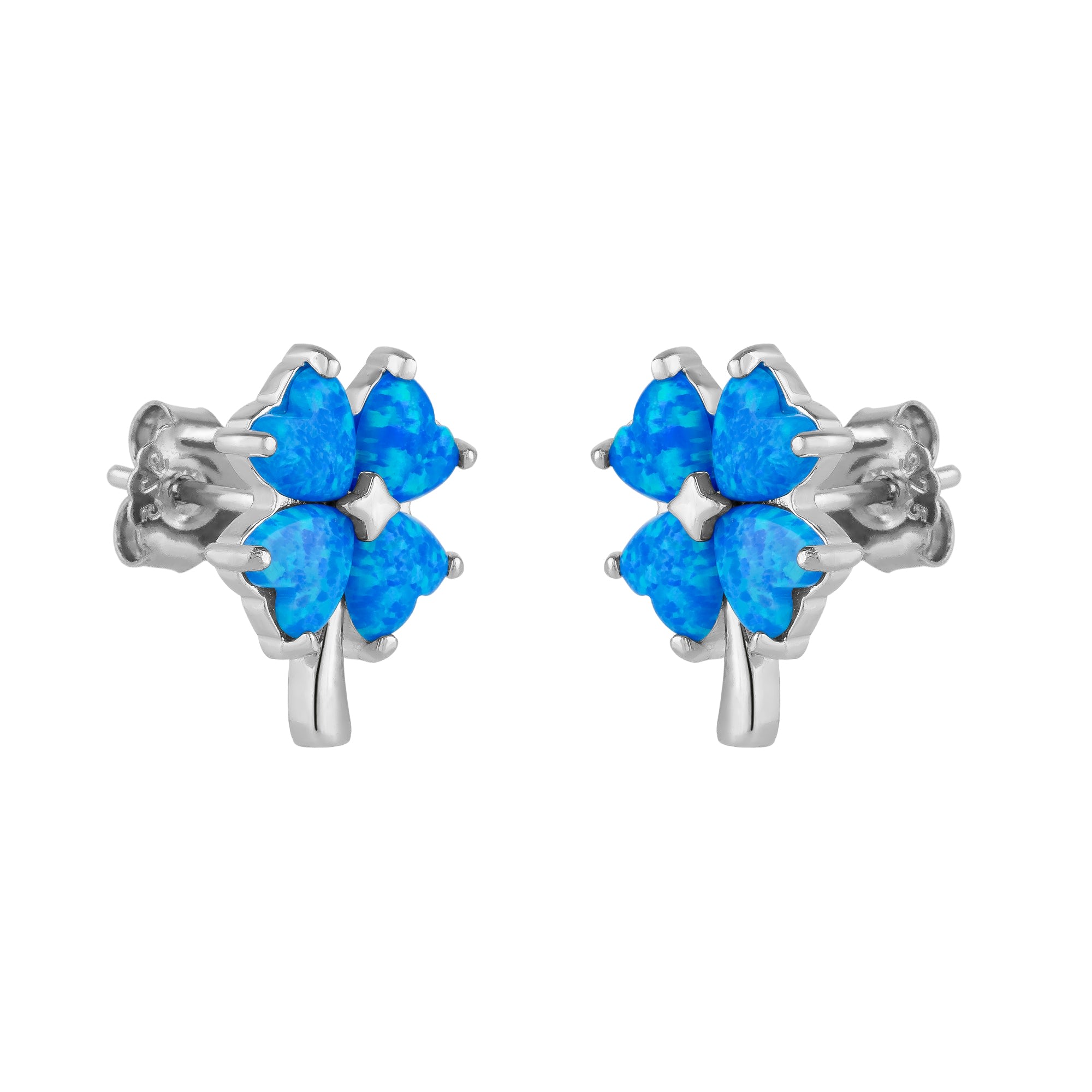 Spero London Women's Blue Opal Four Leaves Clover Sterling Silver Stud Earring - Silver