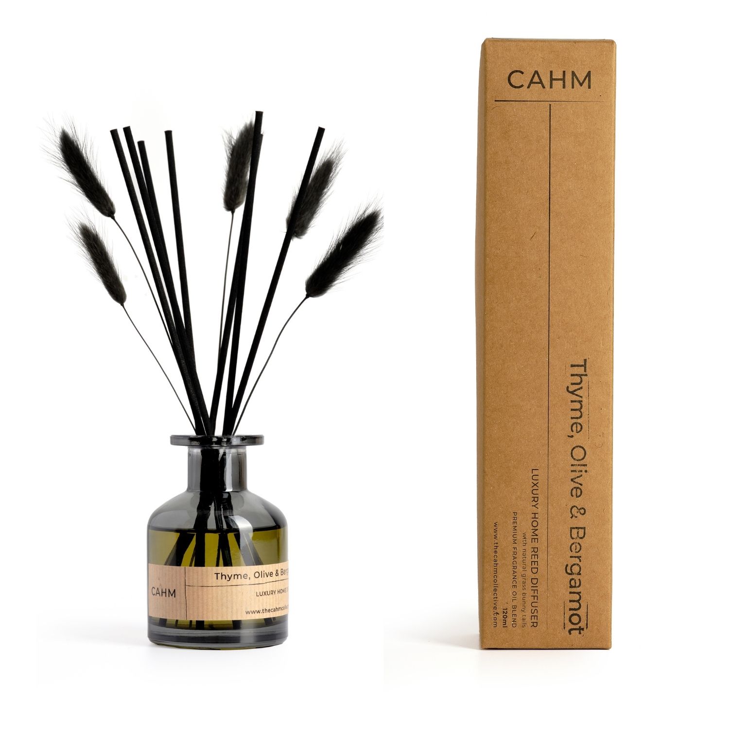 Cahm Thyme, Olive & Bergamot Luxury Reed Diffuser - Black