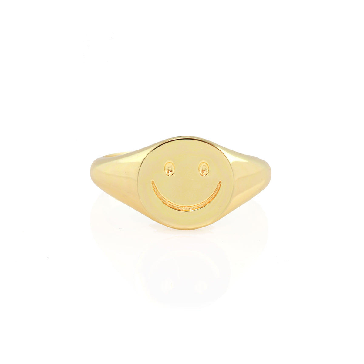 Kris Nations Women's Happy Smiley Face Signet Ring Gold Vermeil