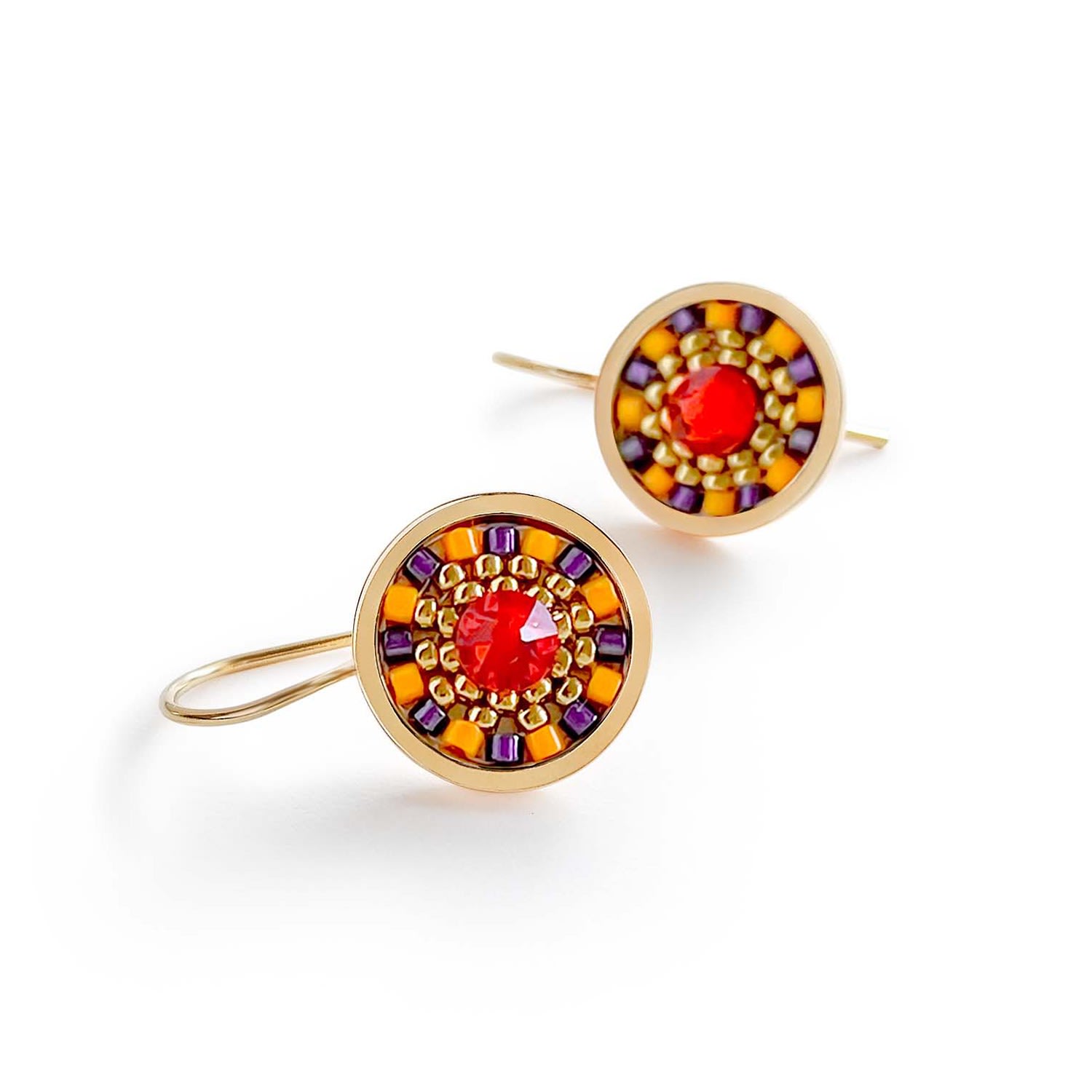 Eden + Elie Women's Red / Purple Striped Medallion Drop Earrings - Bird Of Paradise In Multi