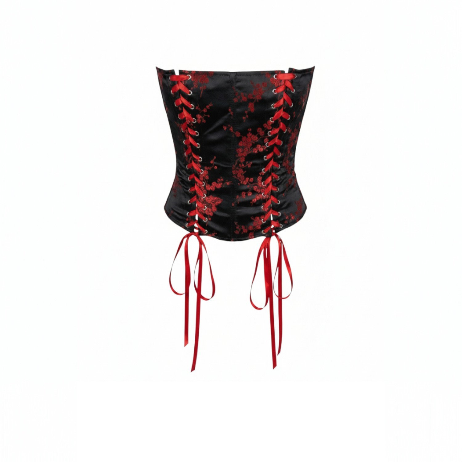 The Coolgirl Nyc Women's Black / Red Gabriella Corset In Black With Red Plum Blossom In Multi
