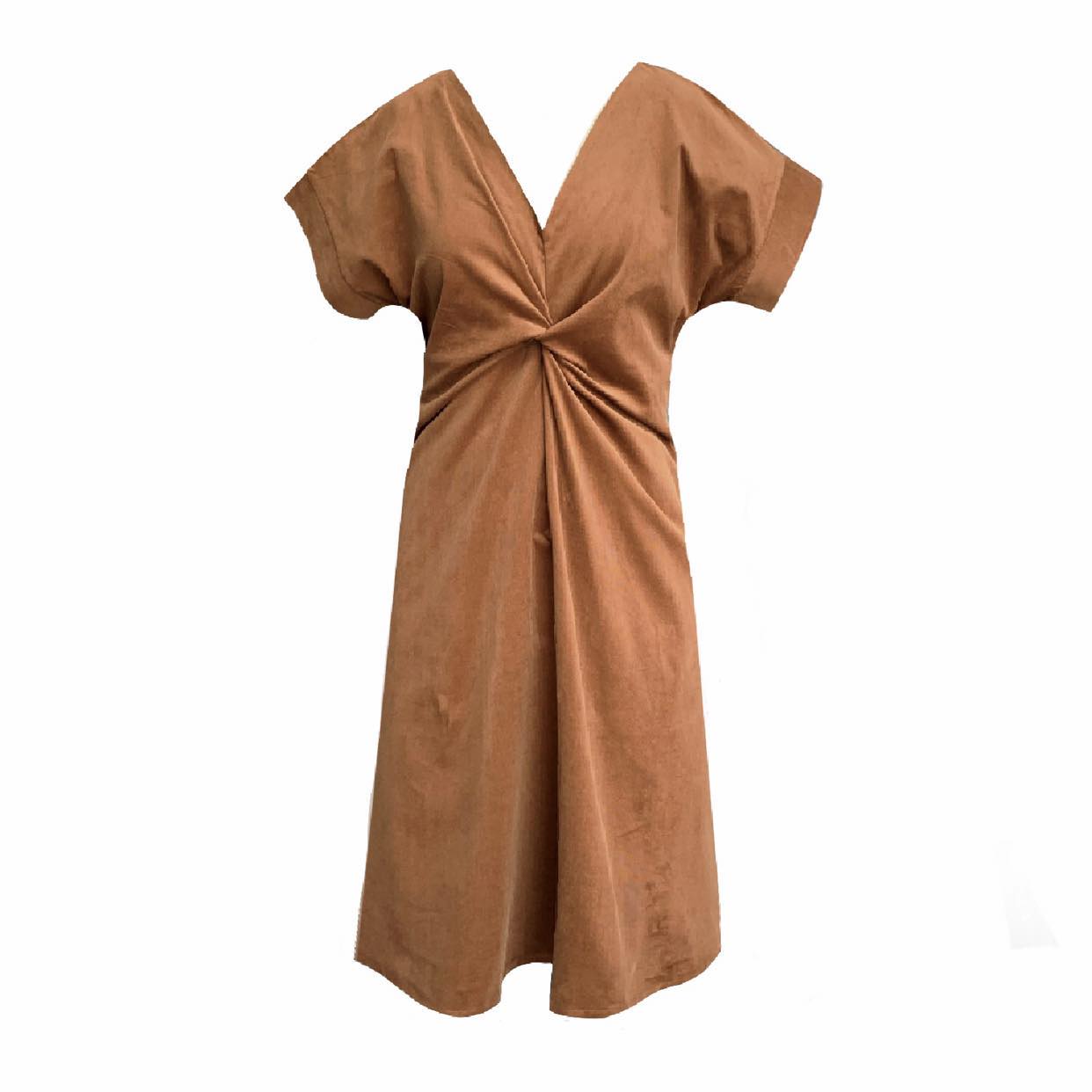 Women’s Gold / Brown Riverbank Dress With Knot In Corduroy Medium Frock Tales