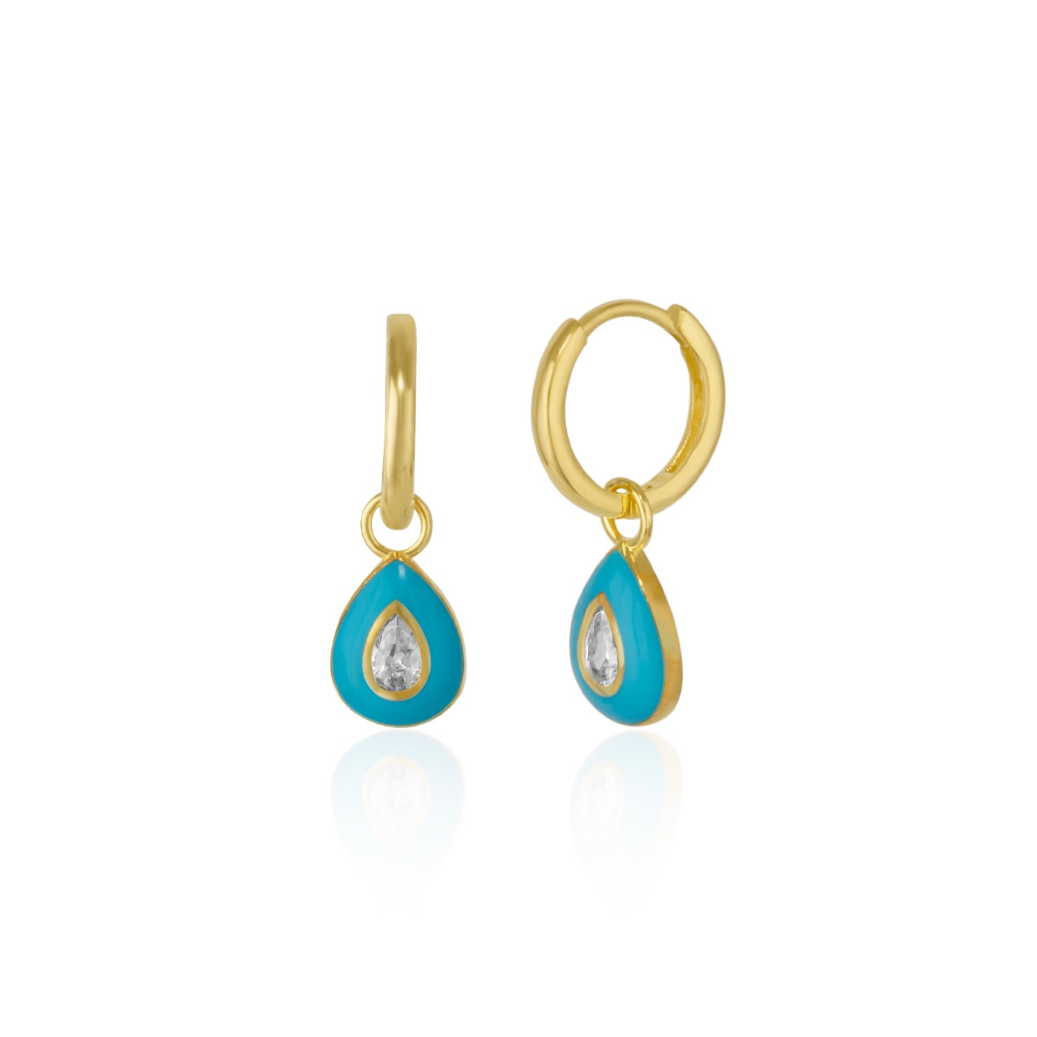 Spero London Women's Enamelled Jewelled Sterling Silver Drop Hoop Earring - Blue In Blue