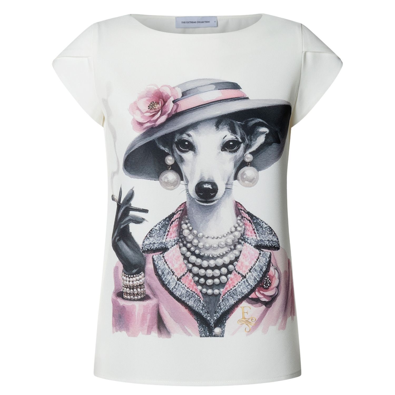 The Extreme Collection Women's White Printed T-shirt With Sculptural Petal Sleeves