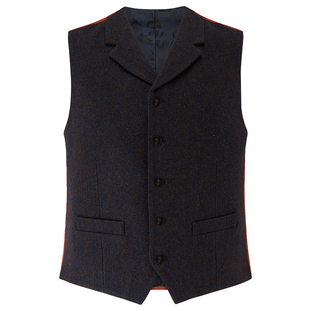 Guards London Men's Blue Sherwood Tweed Wool Waistcoat - Navy Herringbone In Blue