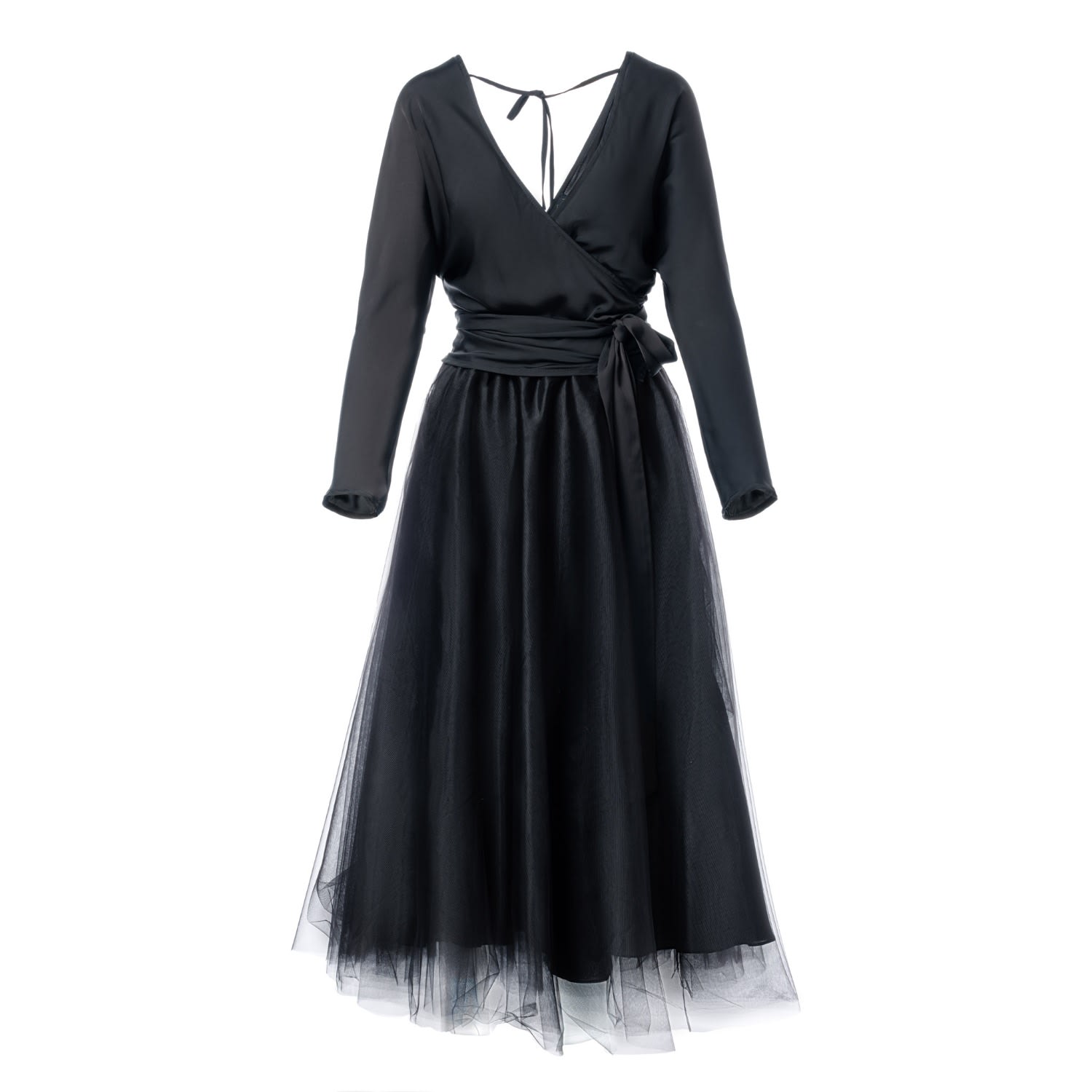Concept A Trois Women's Black Set: Wrap Top And Tulle Midi Skirt In Black