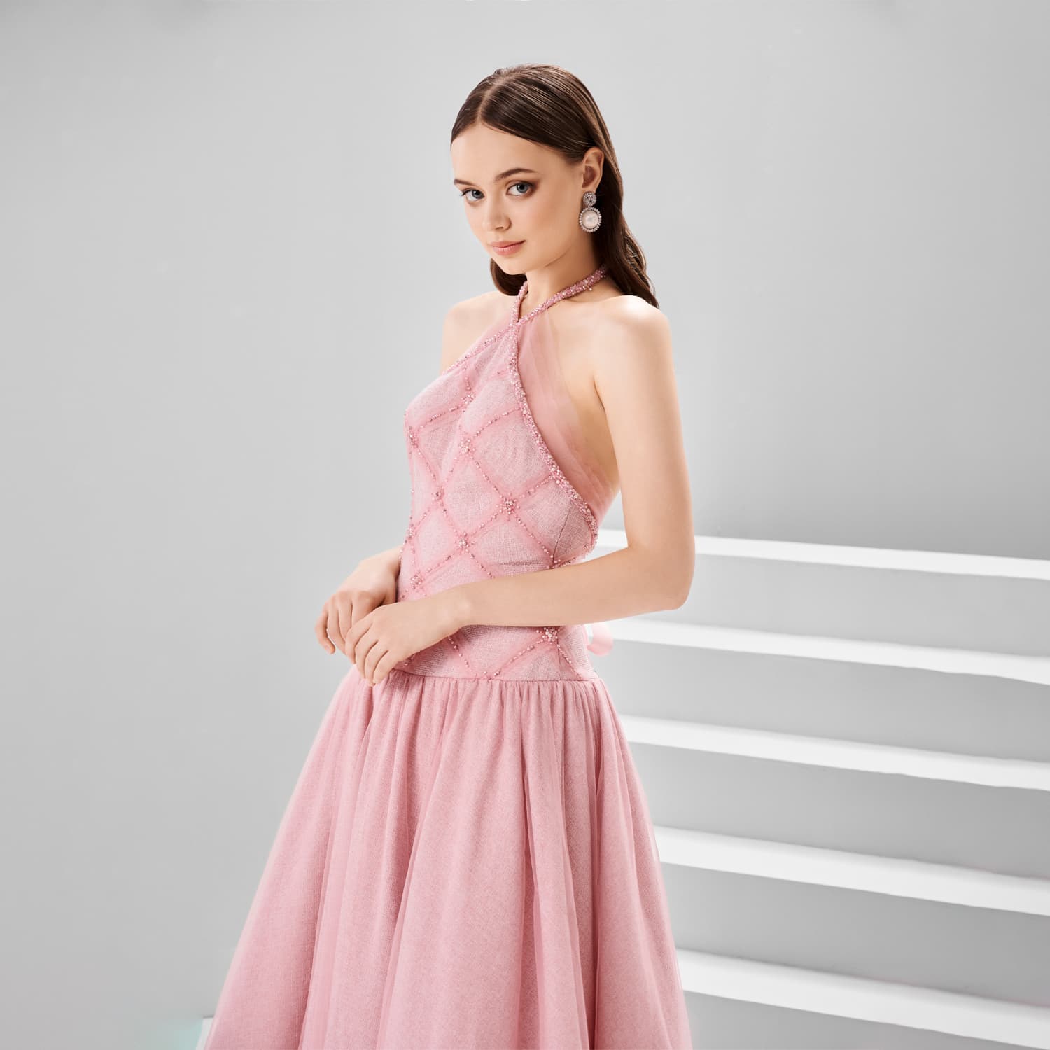 Halter-Neck Fit and Flare Midi Dress