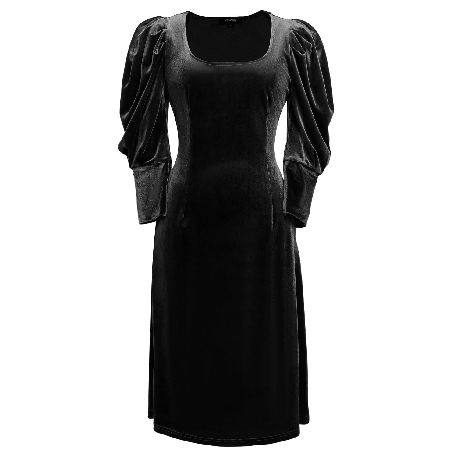 Smart And Joy Women's Puffy Sleeves Velvet Dress - Black In Black