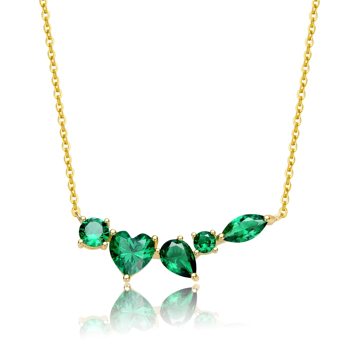 Women’s Sterling Silver Yellow Gold Plated Mixed Cut Emerald Cubic Zirconia Cluster Necklace Genevive Jewelry