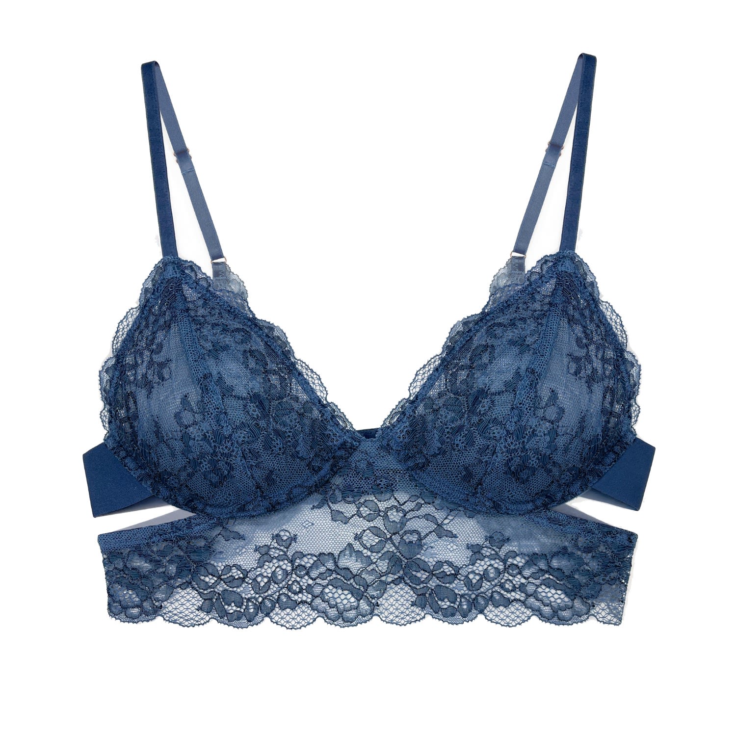 Wild Lace Long Line Bra Dark Denim Blue by Monique Morin Lingerie