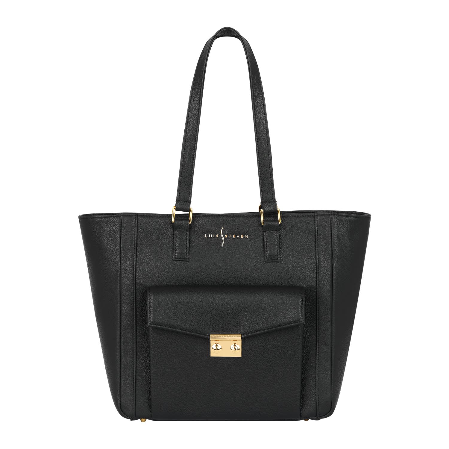 Luis Steven Women's Classic Tote - Black Pebble With Front Pocket In Black