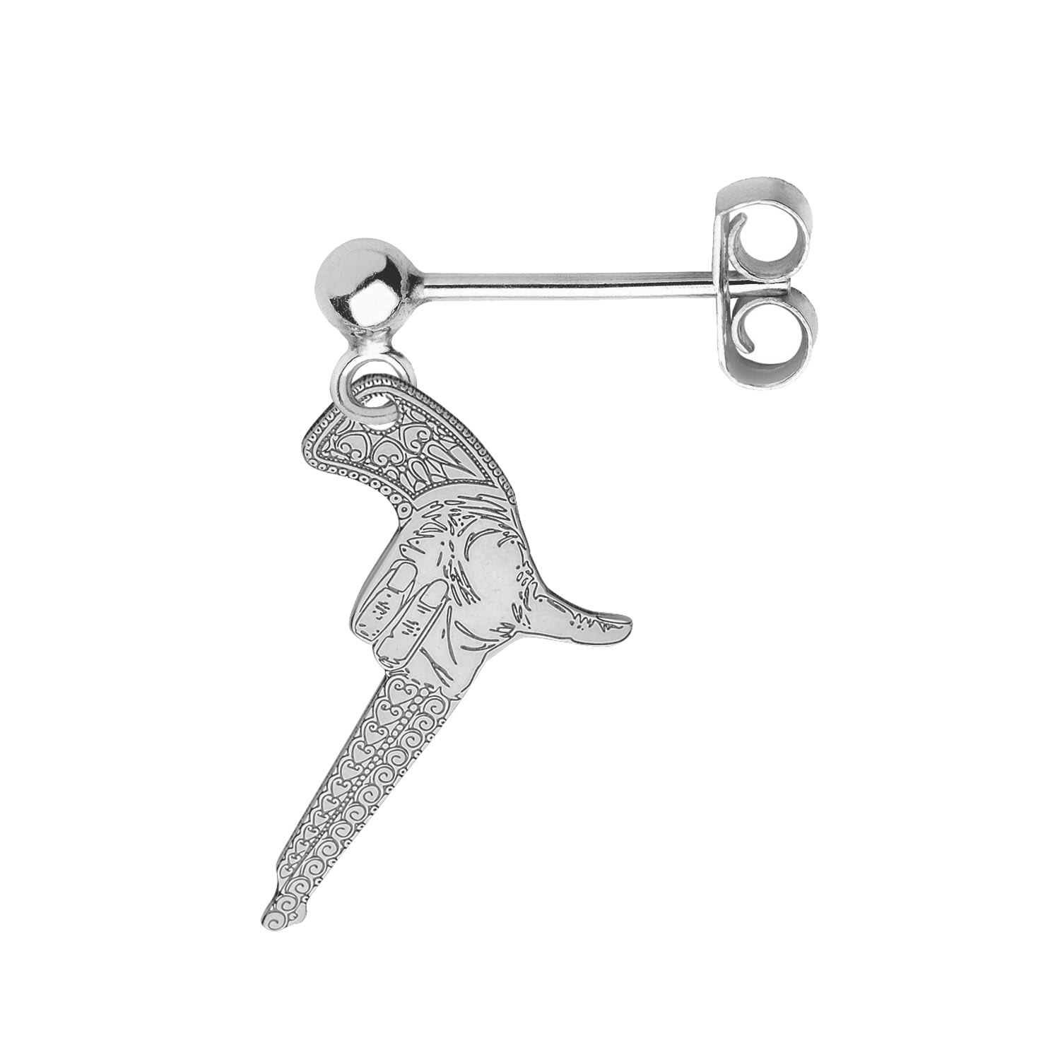 Women’s Silver Hand Gun Single Short Drop Earring Cartergore