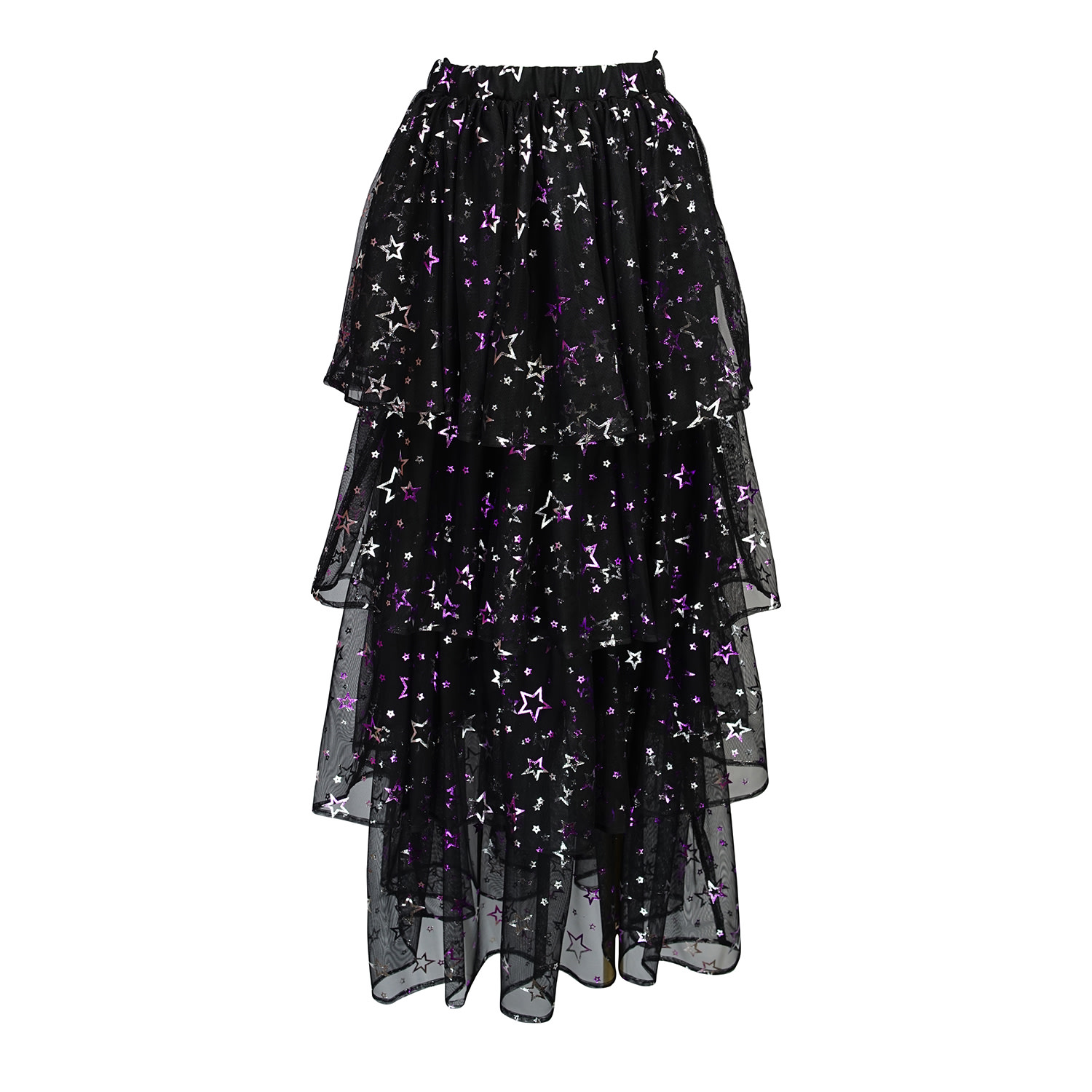 Jennafer Grace Women's Pink / Purple / Black Amethyst Stars Tiered Maxi Skirt In Pink/purple/black