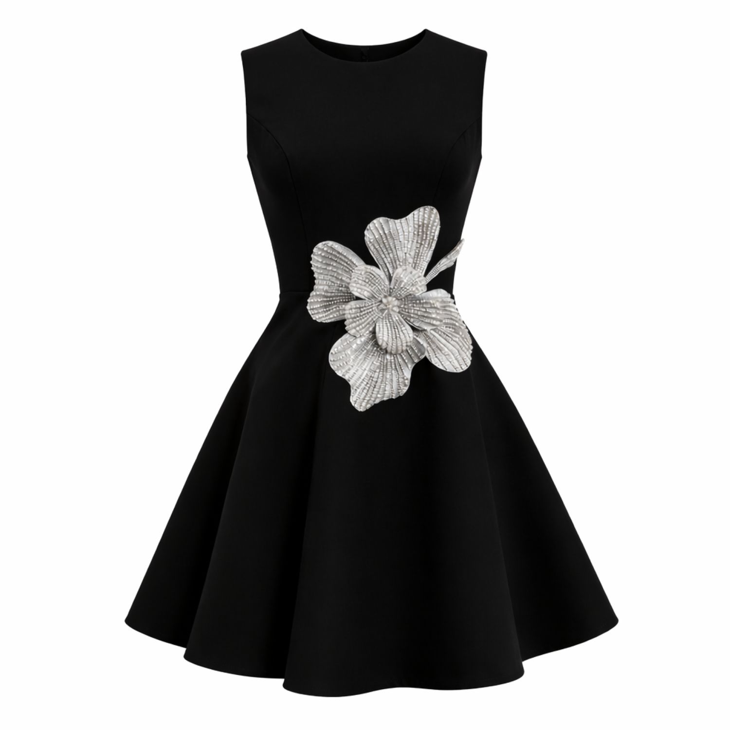 crepe sleeveless mini dress with rhinestone flower Mac Duggal Crepe Sleeveless Mini Dress With Rhinestone Flower by Mac Duggal