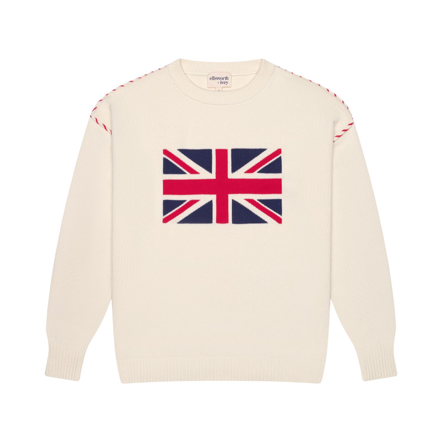 Ellsworth + Ivey Women's White Riley Crewneck Sweater - Union Jack Flag In Neutral