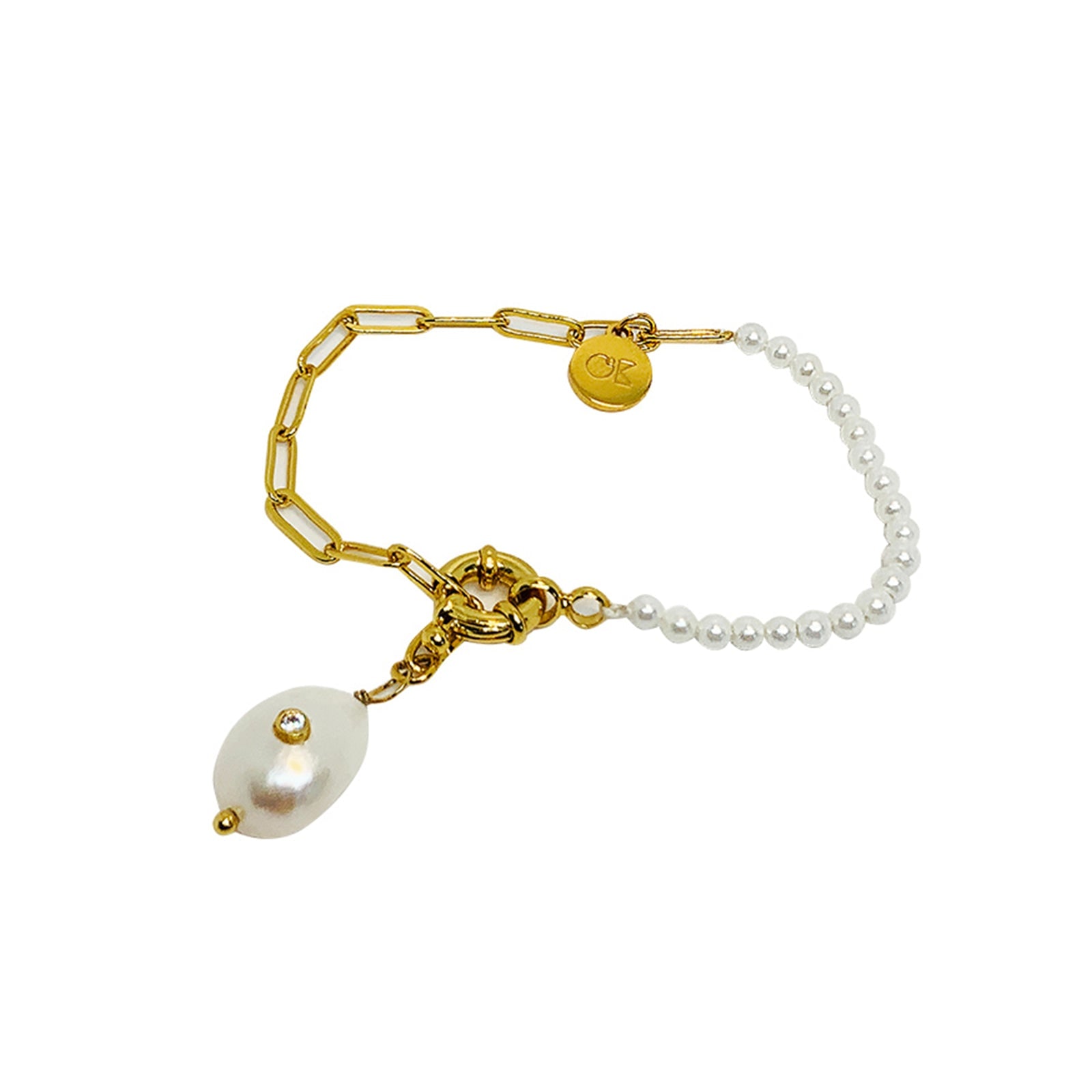 Aurozia Women's Gold Pearlwingdiamond Pearl Chain Bracelet In Gold