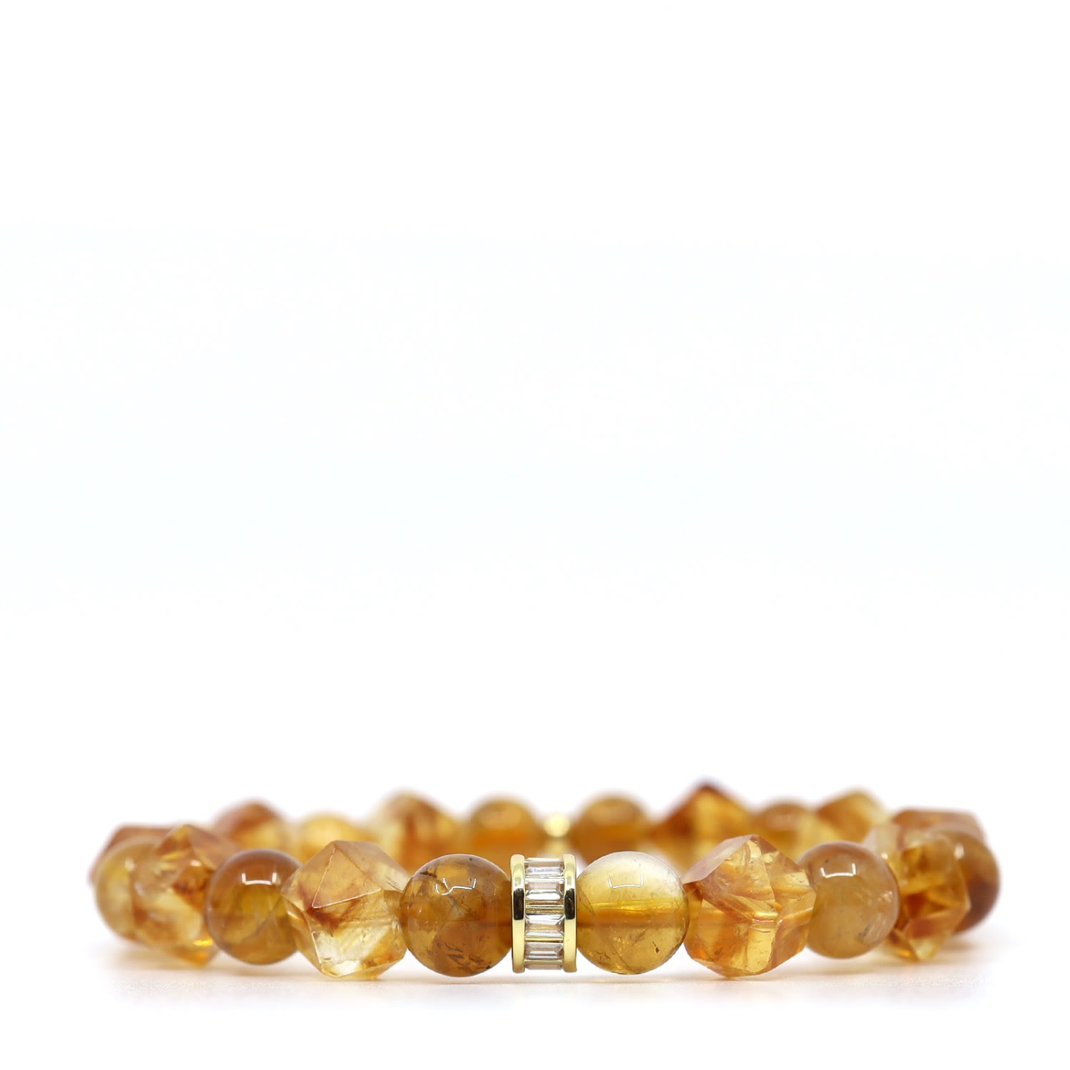Shar Oke Men's Gold / Yellow / Orange Citrine & Cubic Zirconia Baguette Beaded Bracelet