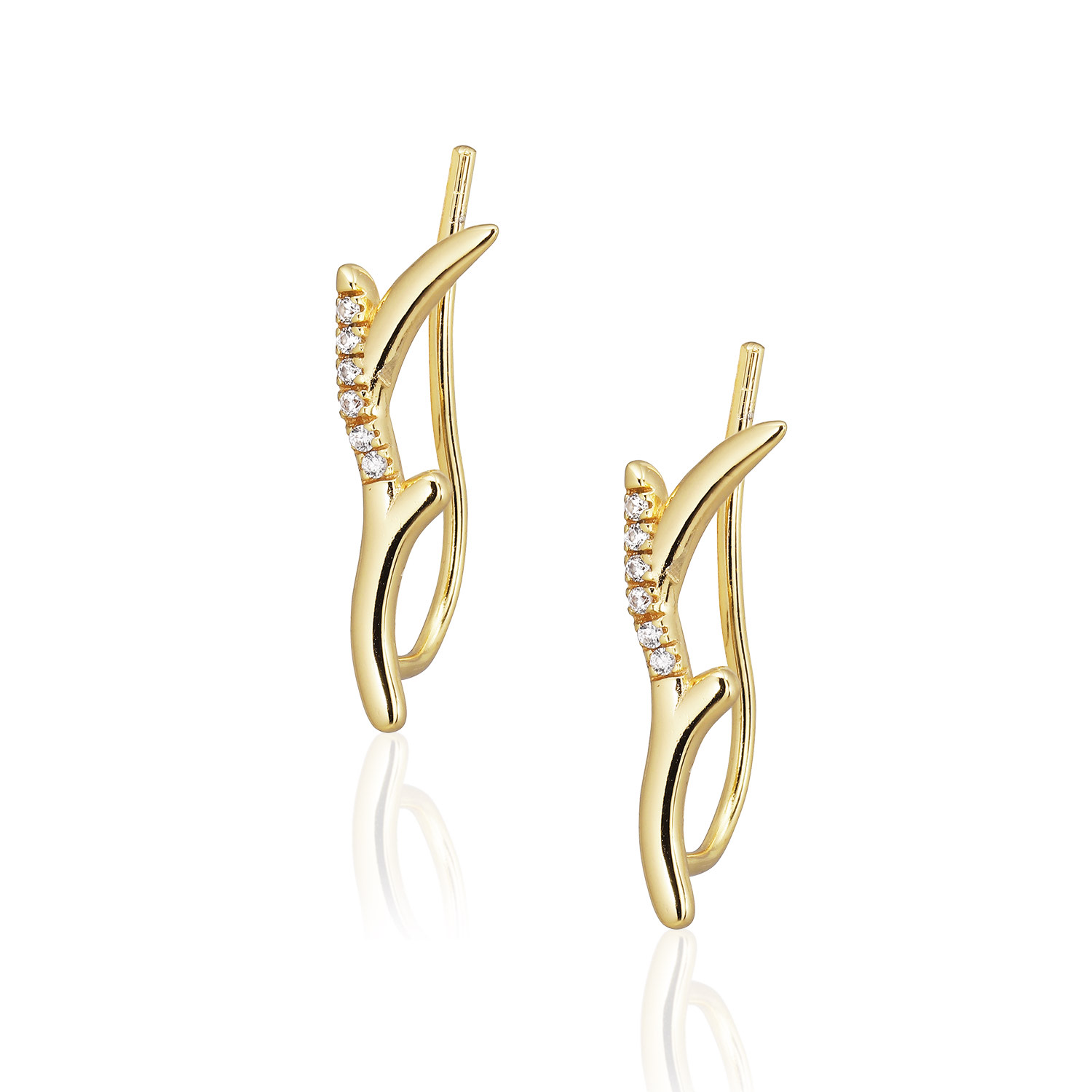 Alura Copenhagen Jewellery Women's White / Gold Grace Branch Earring With Zirconias
