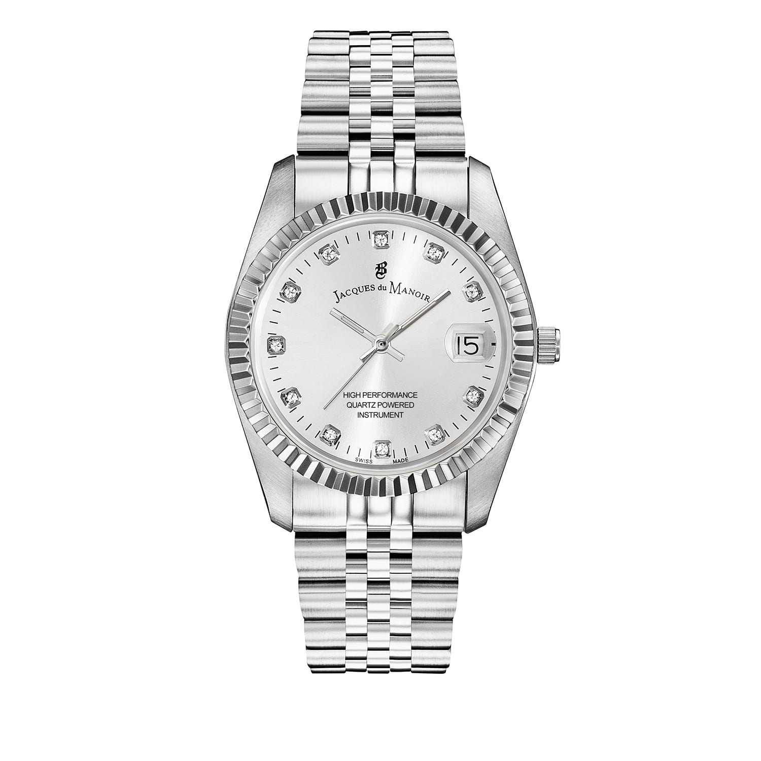 Women's Jacques Du Manoir Swiss Made Inspiration Stainless Steel Stone Set Silver Dial Watch