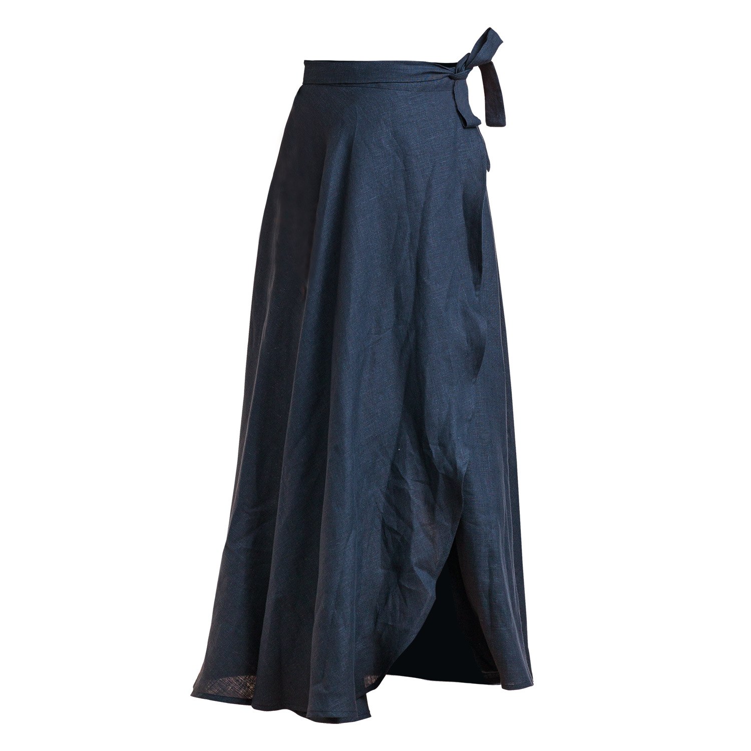 Women’s Linen Wrap Skirt With High Waist & Split In Dark Blue Extra Small Nikka Place