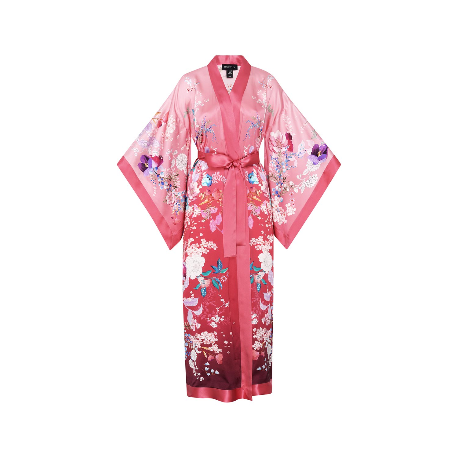 Meng Women's Vermillion Red Ombre Silk Satin Kimono In Pink