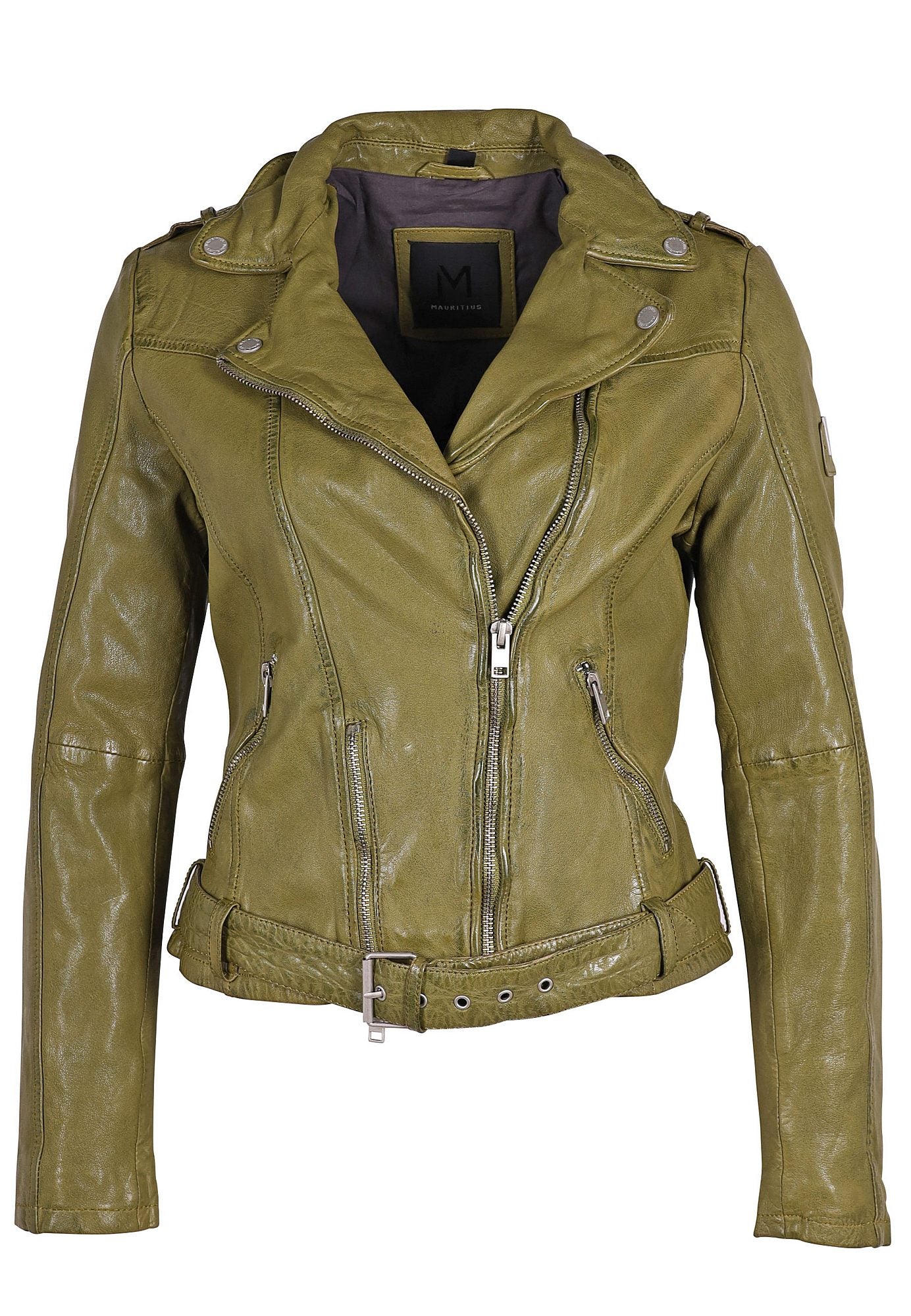 Women’s Green Wild Rf Leather Jacket, Olive Oil Extra Large Mauritius