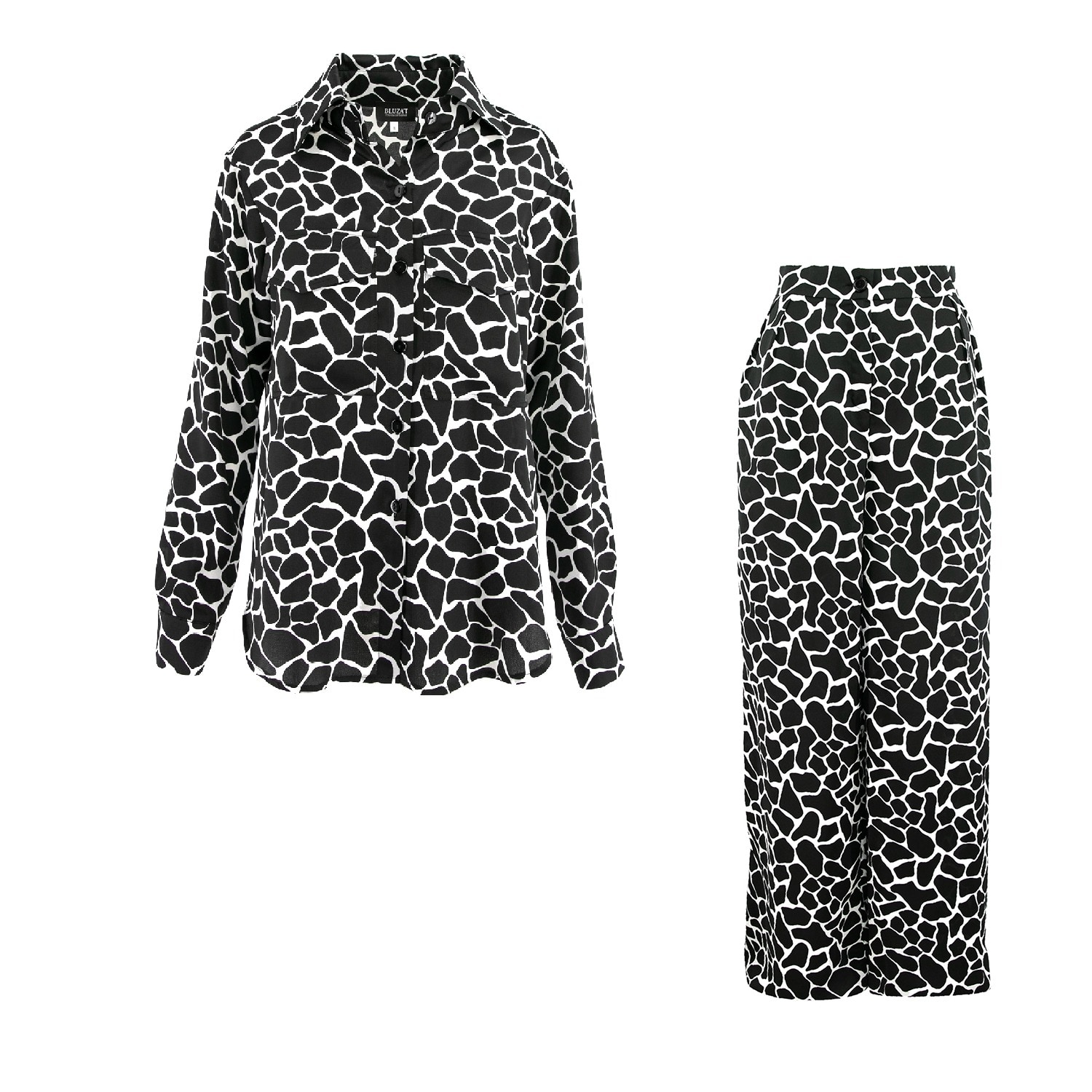 Bluzat Women's Black Abstract Print Set In Black