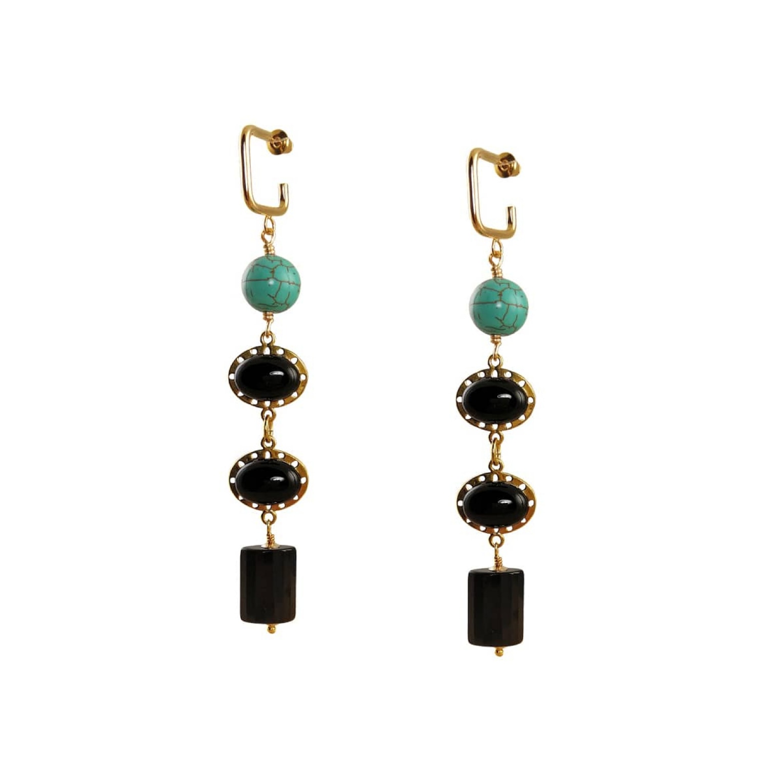 Women’s Black Loria - Onyx Drop Earrings With Turquoise Maria Moyseos