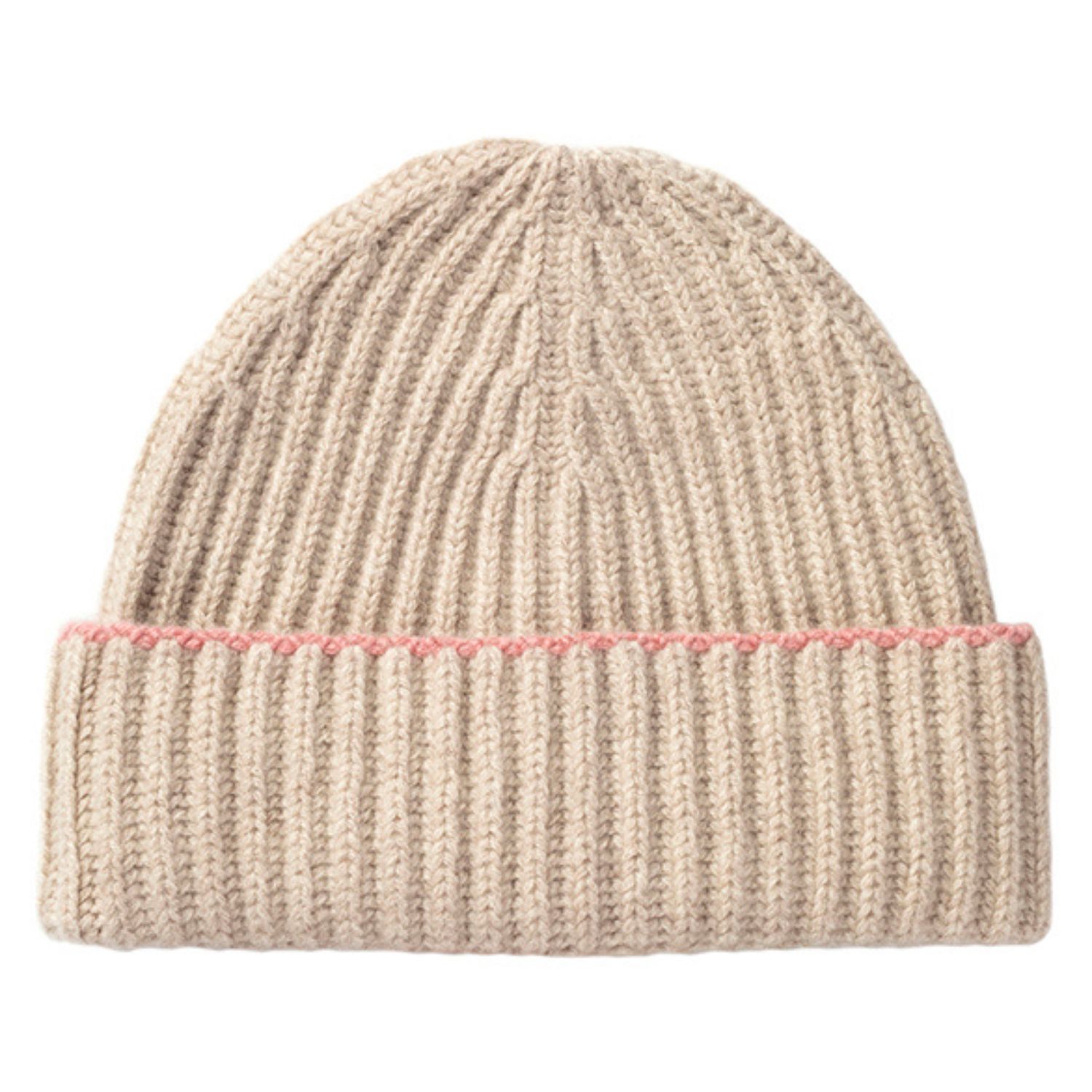 Kinalba Neutrals / Pink Ladies Camel Chunky Ribbed Cashmere Beanie Hat In Pink