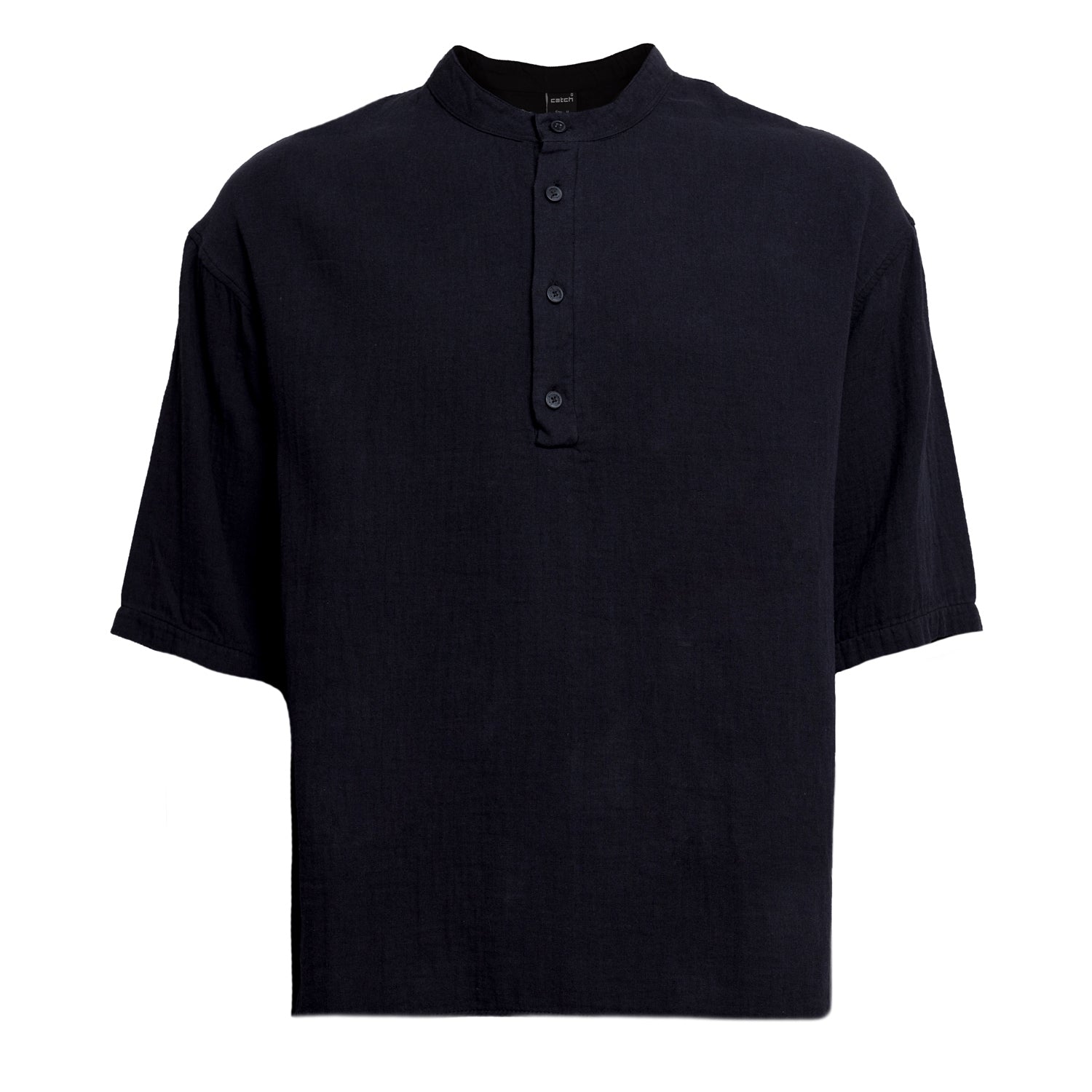 Men’s Linen Mandarin Neck Half Button Short Sleeve Shirt Black - Short Sleeve Medium Monique Store