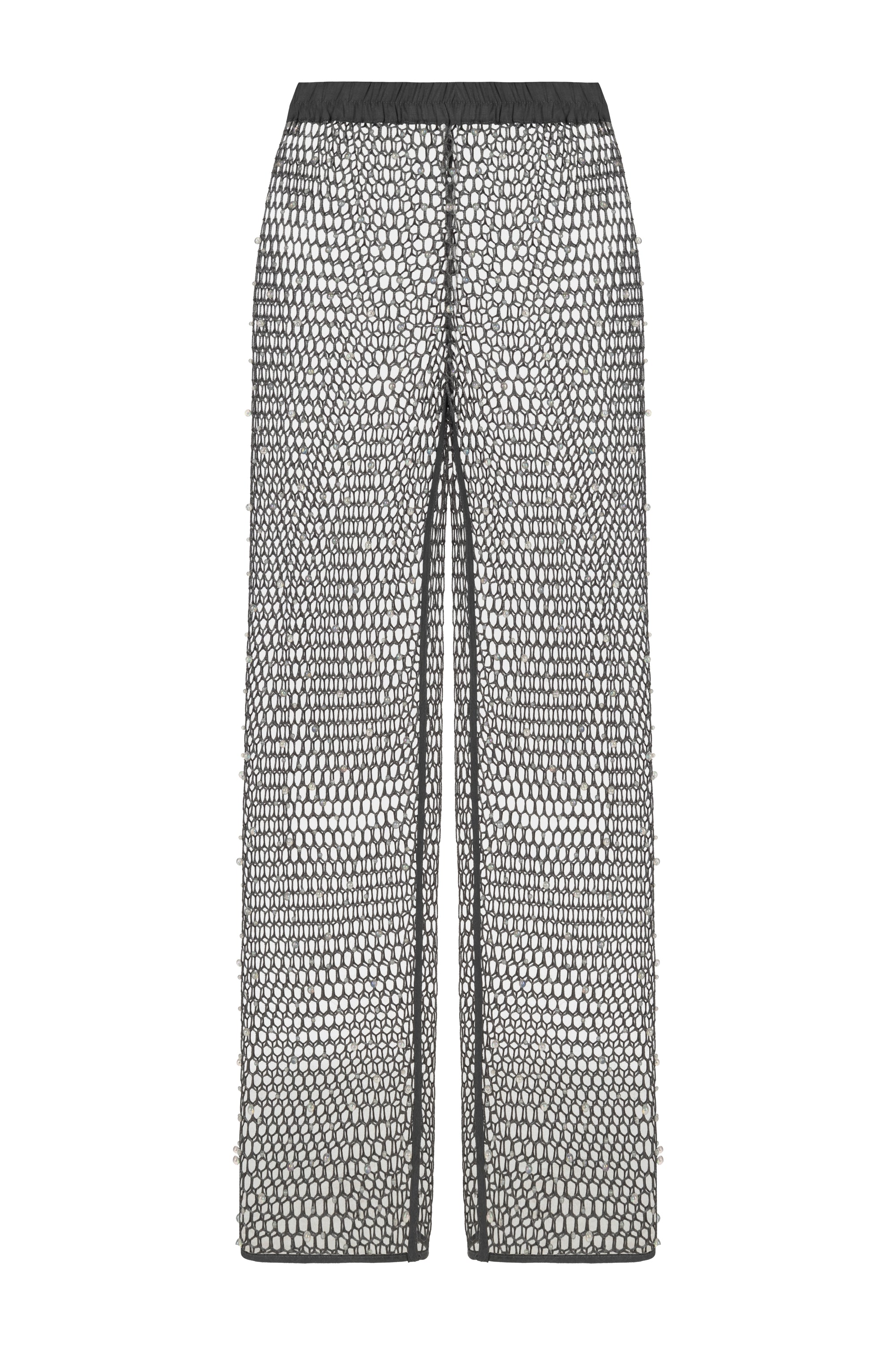 Nocturne Shimmering Threaded Mesh Pants In Grey