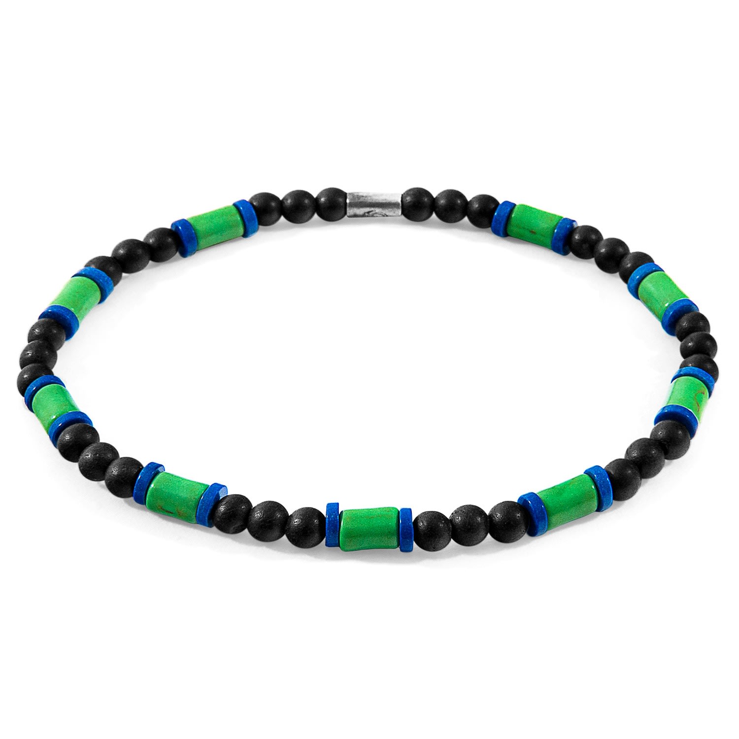 Anchor & Crew Men's Green Turquoise, Blue Agate & Black Ebony Wood Samuel Silver & Stone Skinny Bracelet In Green
