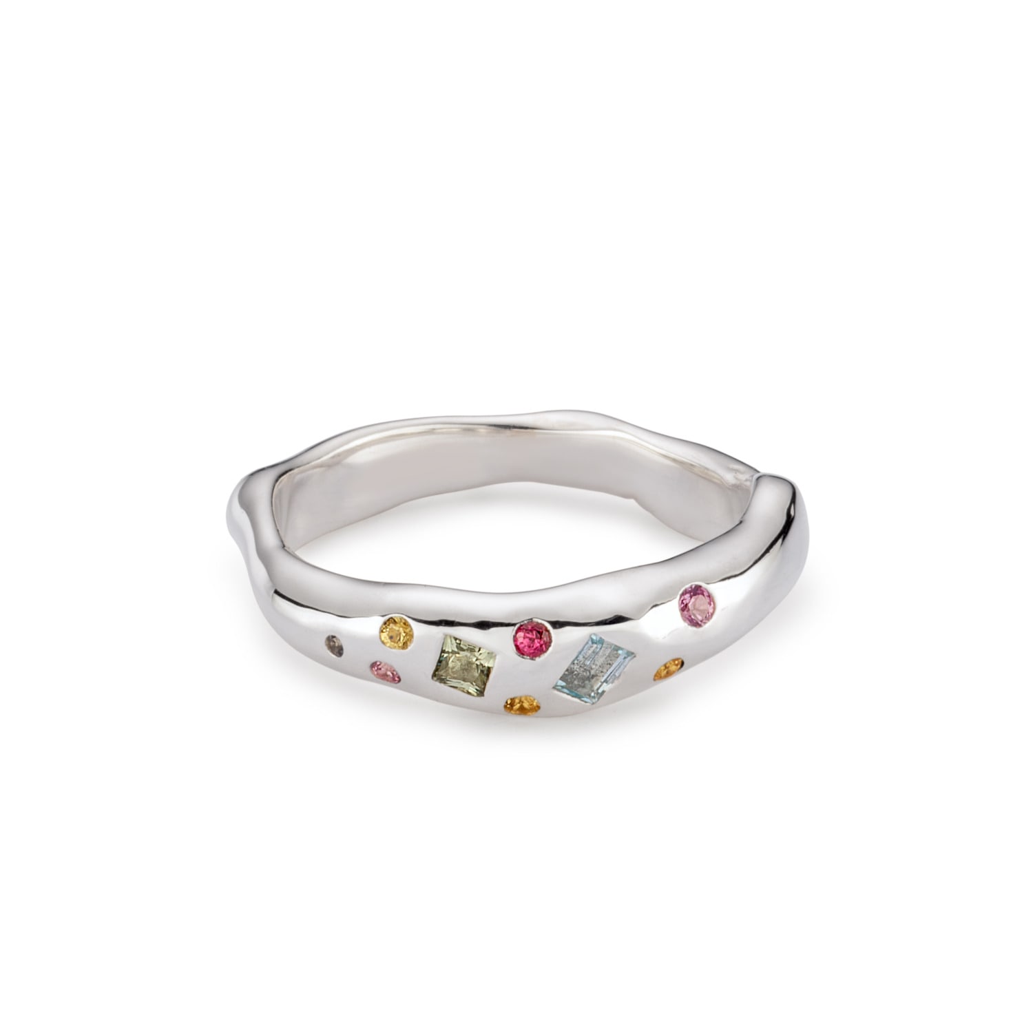 Lulu And Boo Jewellery Women's Silver / Pink / Green Tutti Frutti Molten Sterling Silver Sapphire Ring