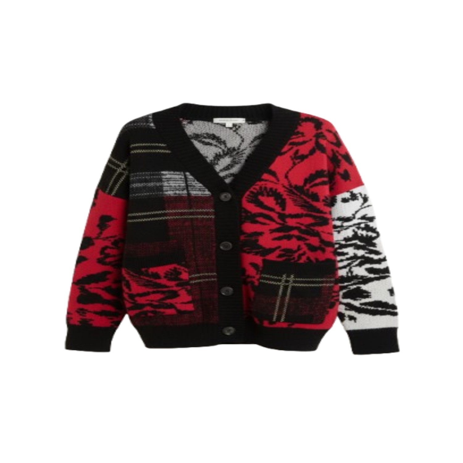 Saachi Women's Red Floral Plaid Cardigan