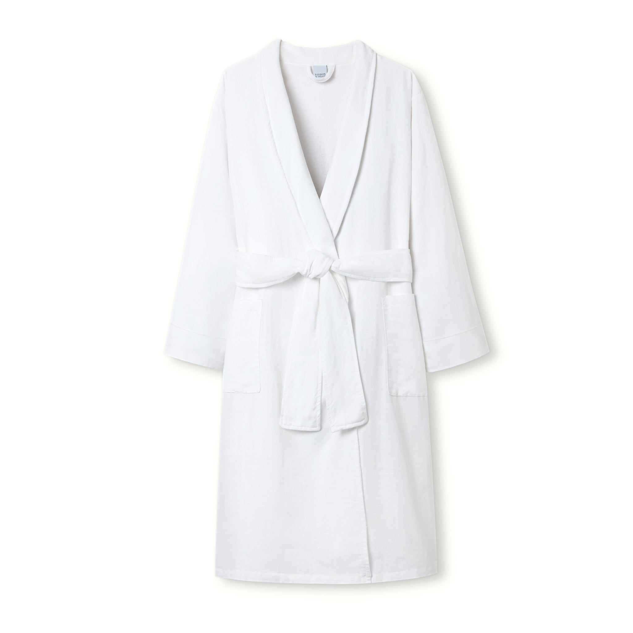 London & Avalon White Luxurious 100% Linen & Towelling Bathrobe In White
