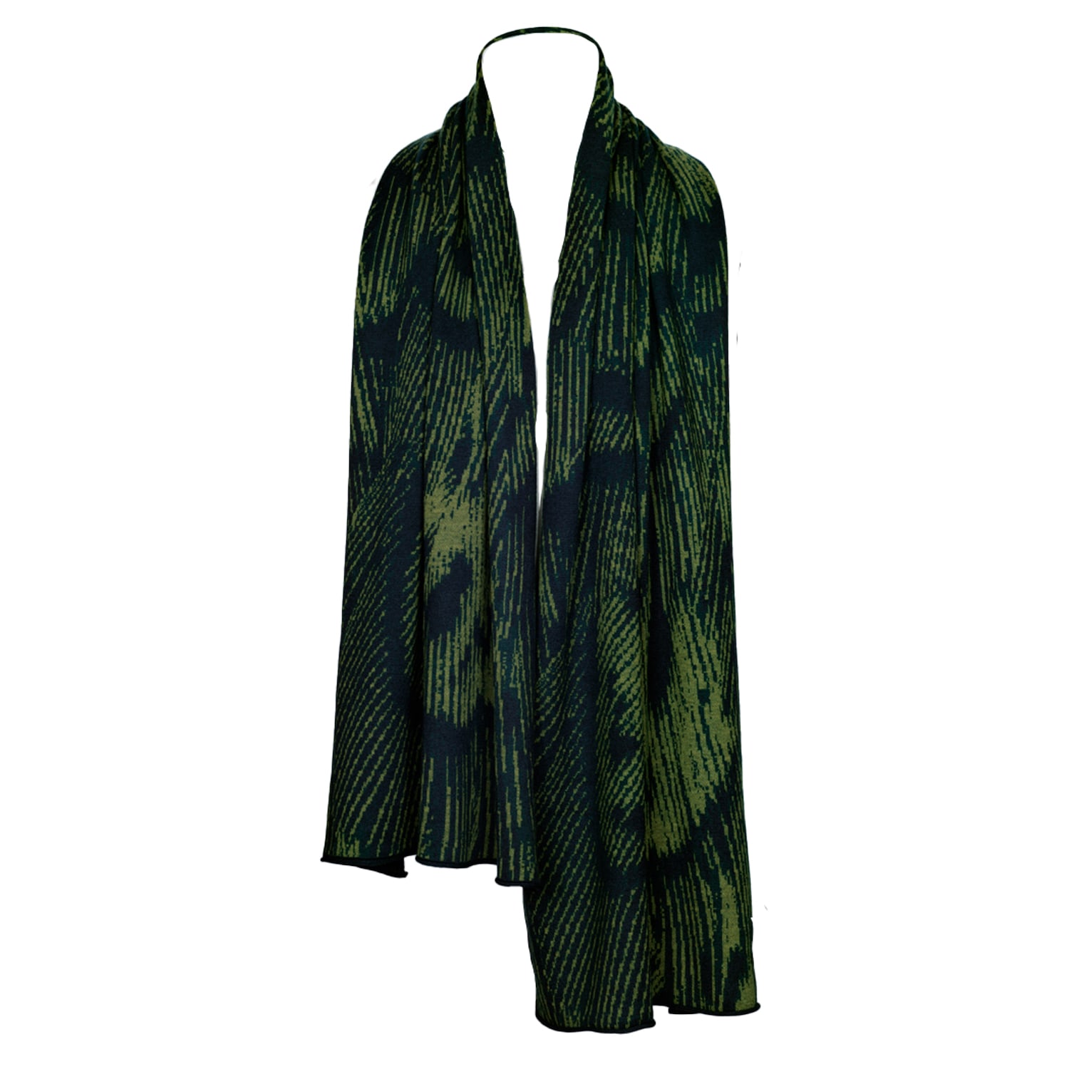 Essien & Emre Green Volucer Pattern Merino Wool Scarf Forest Men In Green