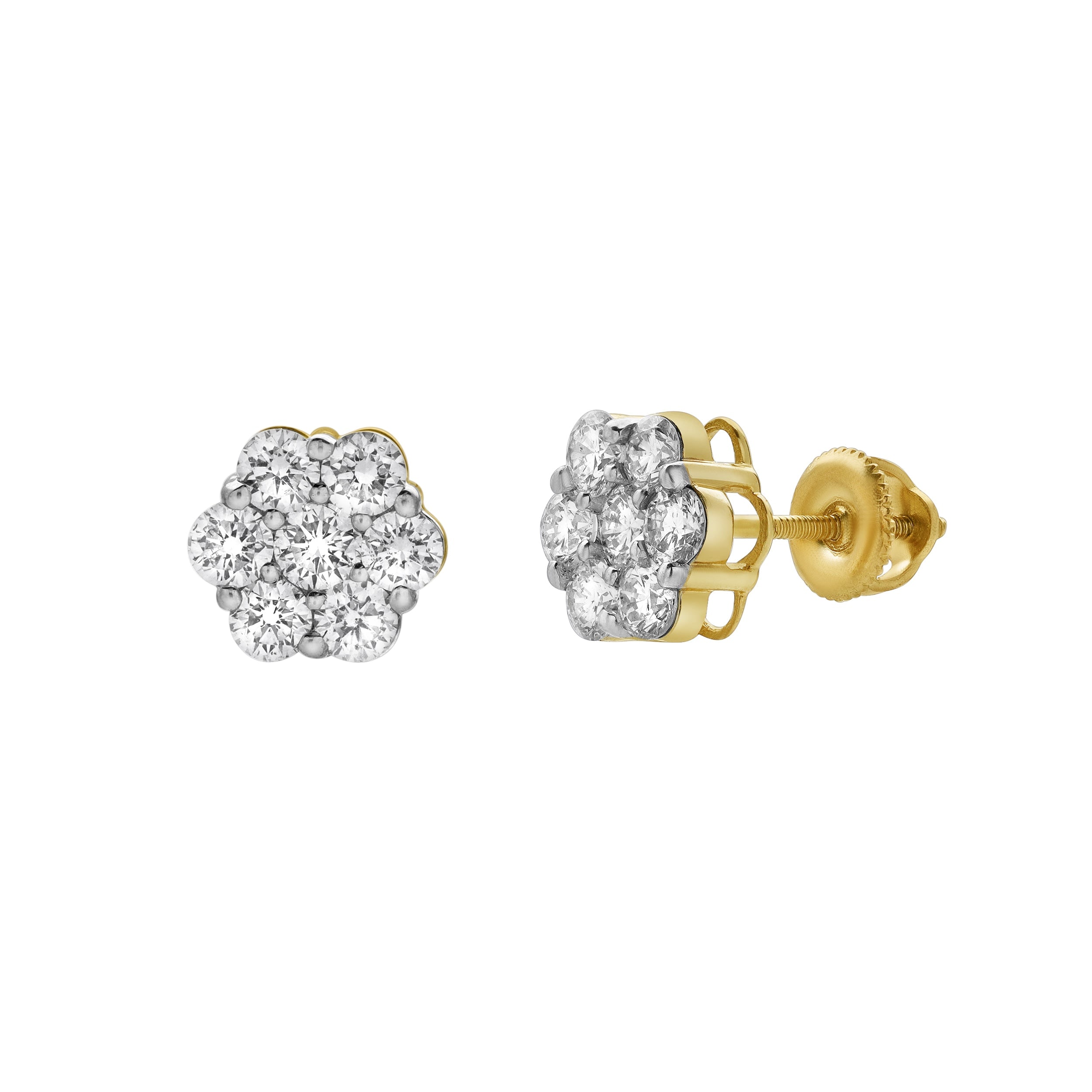 Lmj Women's Meadow Cluster Unisex Earrings Lab Grown Diamond Yellow Gold