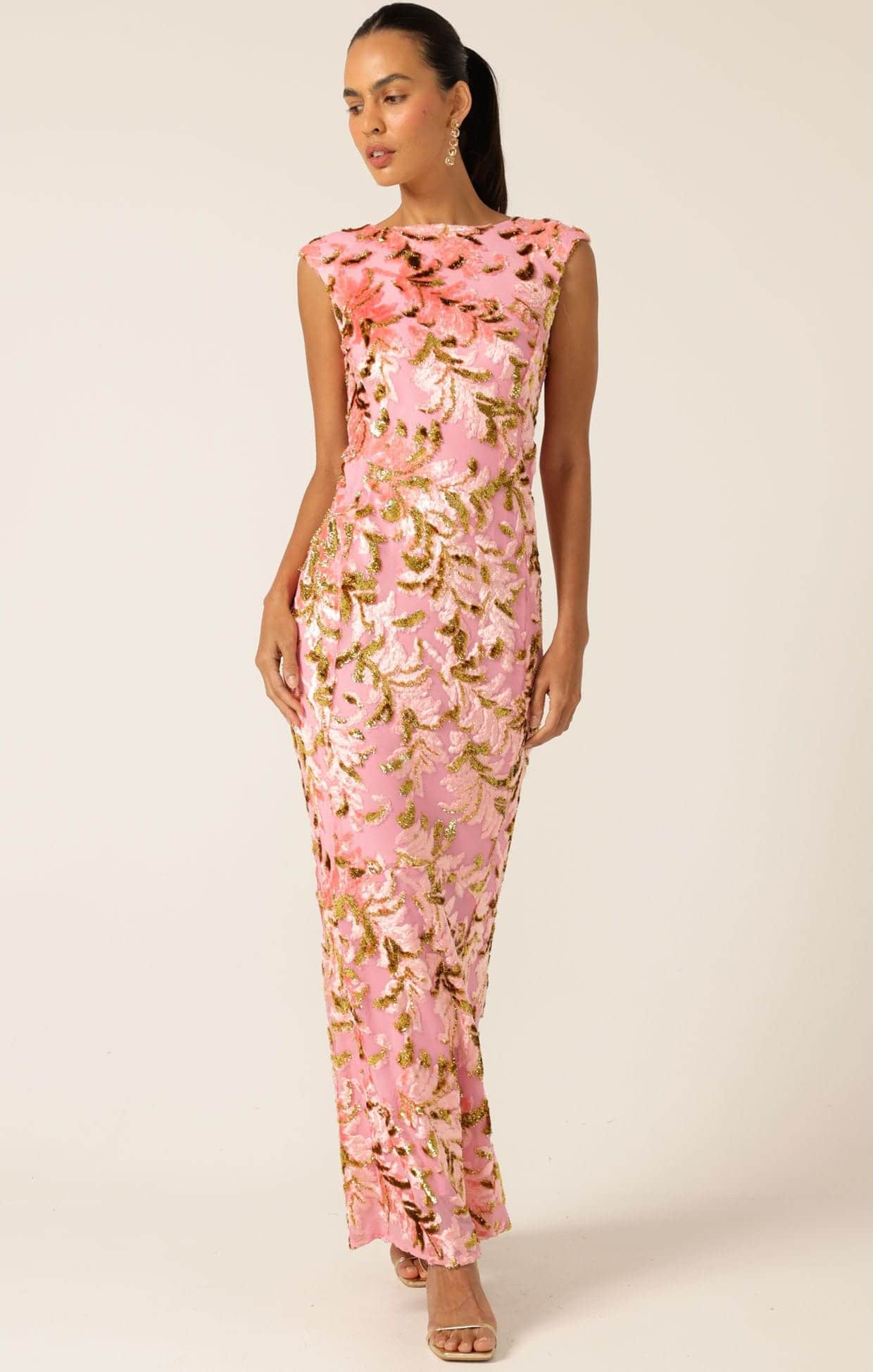 Heavenly Heights Maxi Dress Pink Gold | SACHA DRAKE | Wolf & Badger