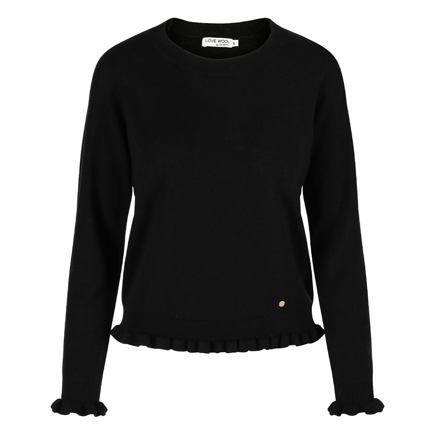Tirillm Women's "aspen" Merino Wool Jumper With Frills- Black