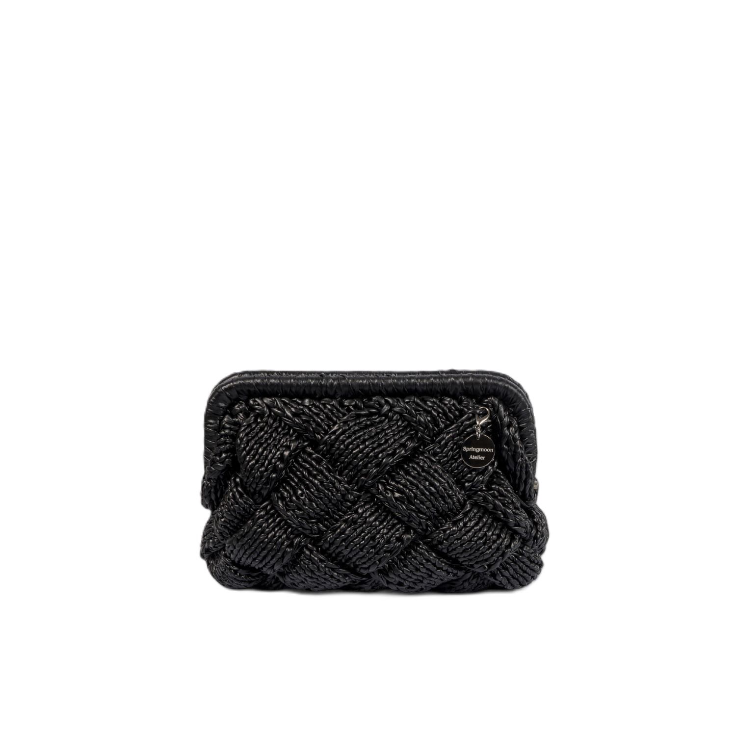 Springmoonatelier Women's Black Puzzle Luxury Metallic Crochet Handbag